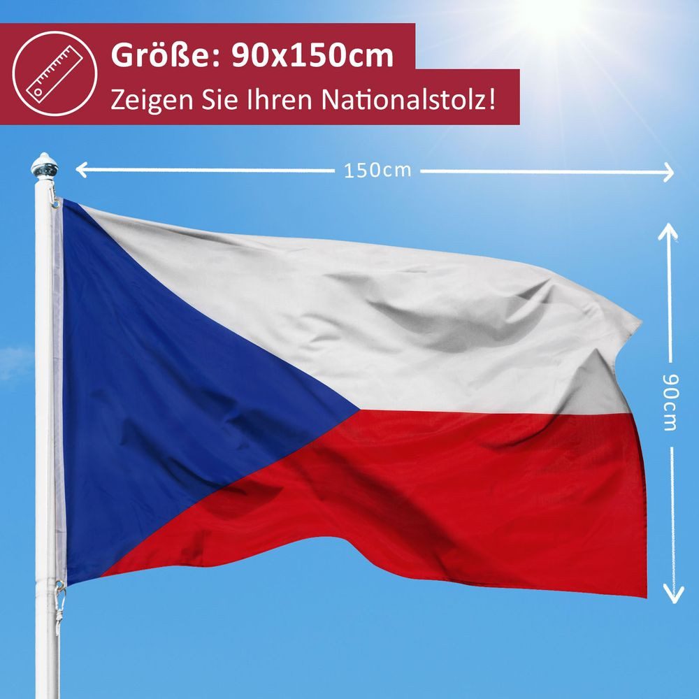 PHENO FLAGS Flagge Tschechien Flagge 90 x 150 cm Czech Republik Česko Fahne (Hissflagge für Fahnenmast), Inkl. 2 Messing Ösen