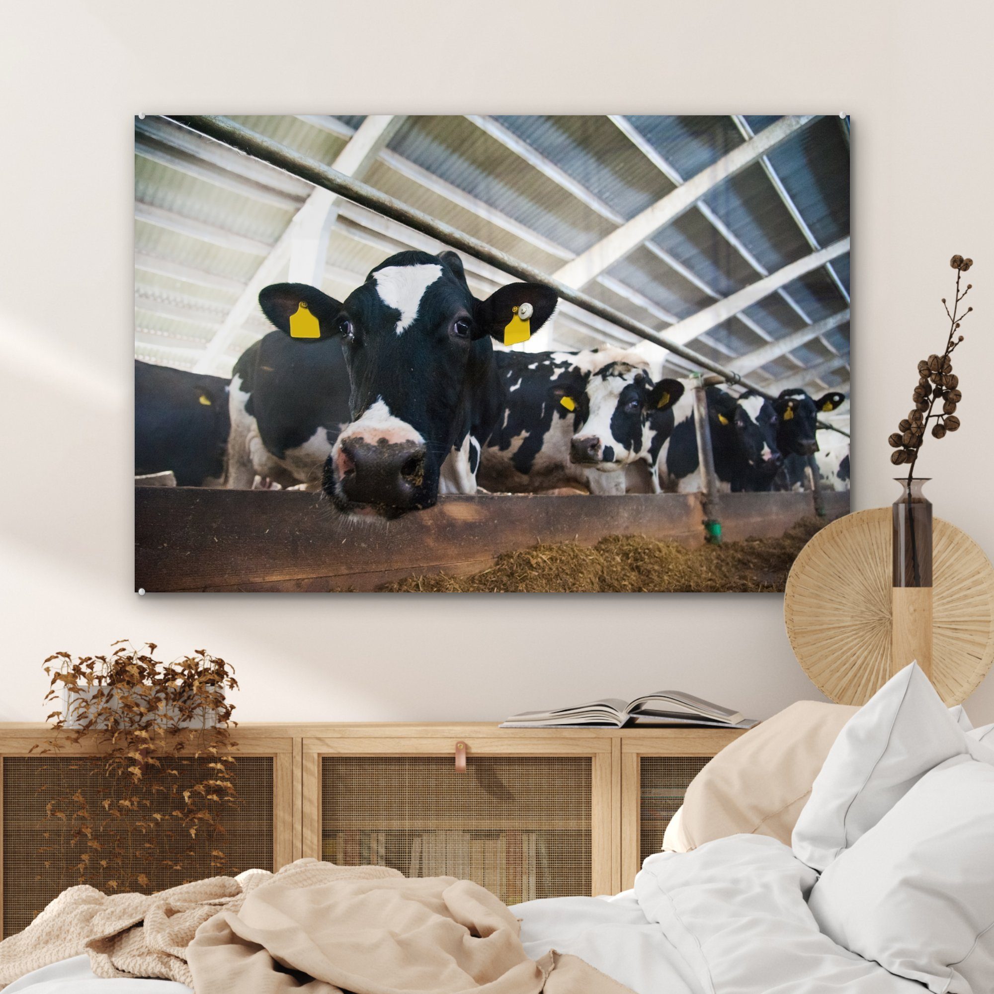 MuchoWow Acrylglasbild Kuh - Acrylglasbilder Wohnzimmer - Schlafzimmer (1 & St), Stall, Bauernhof