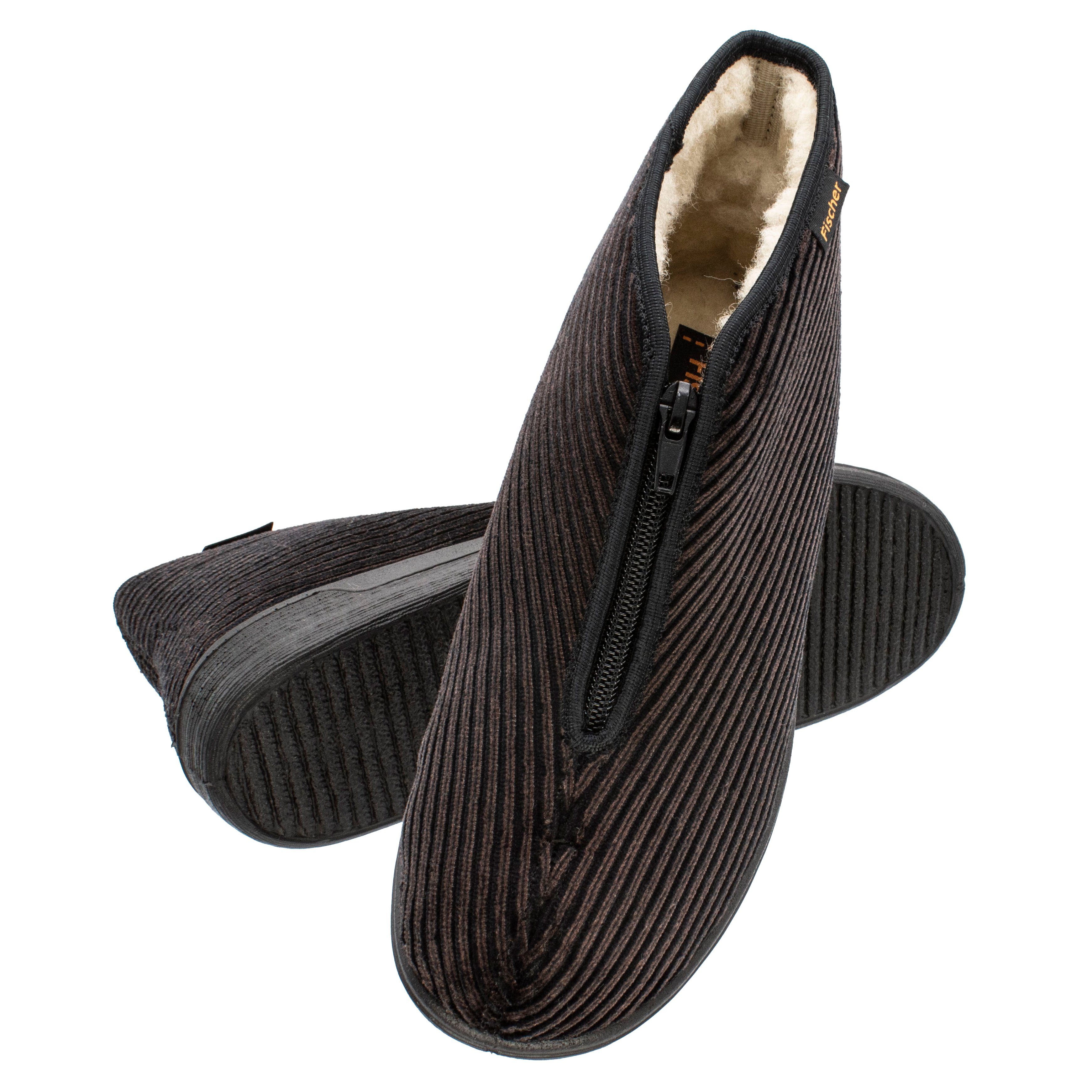 Fischer-Markenschuh Frank Hausschuh aus Cordsamt, mit Schurwolle, mit Reißverschluss