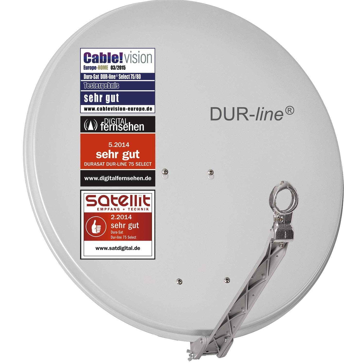 DUR-line Select 75/80cm Hellgrau Satelliten-Schüssel - 3 x Test + Sat-Spiegel