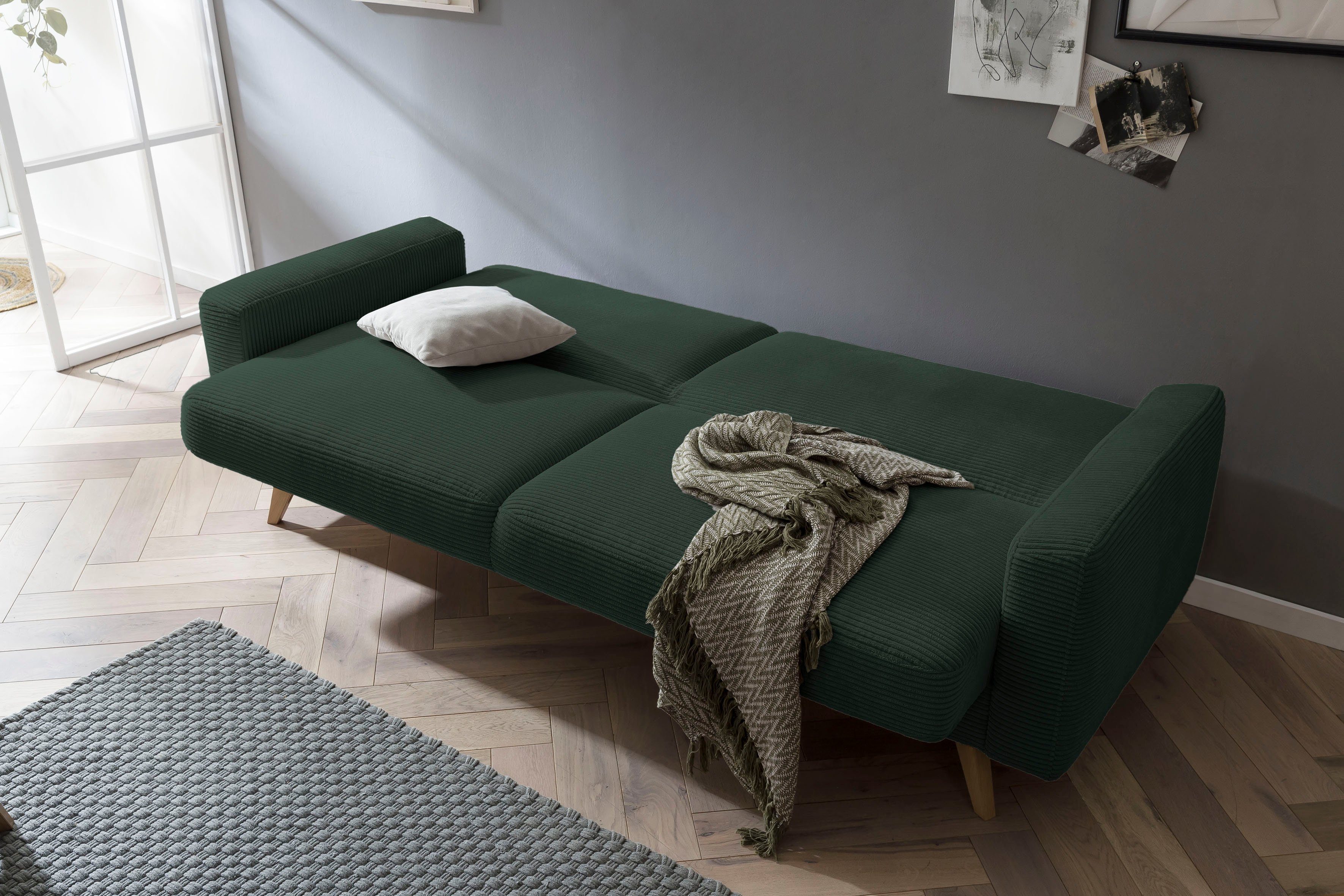 fashion sofa Samso, Bettfunktion und 3-Sitzer pine - Inklusive exxpo Bettkasten