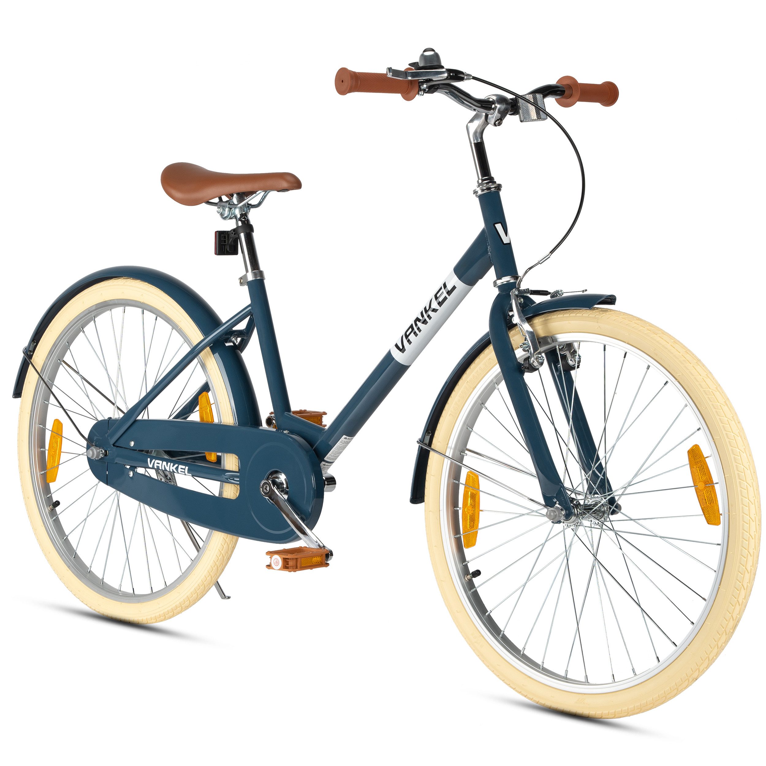 Vankel Kinderfahrrad 24 Zoll, Rücktrittbremse, tiefer Einstieg, Blau, 1 Gang, Ab 8 Jahren, 130-155 cm, Schutzbleche, Reflektoren