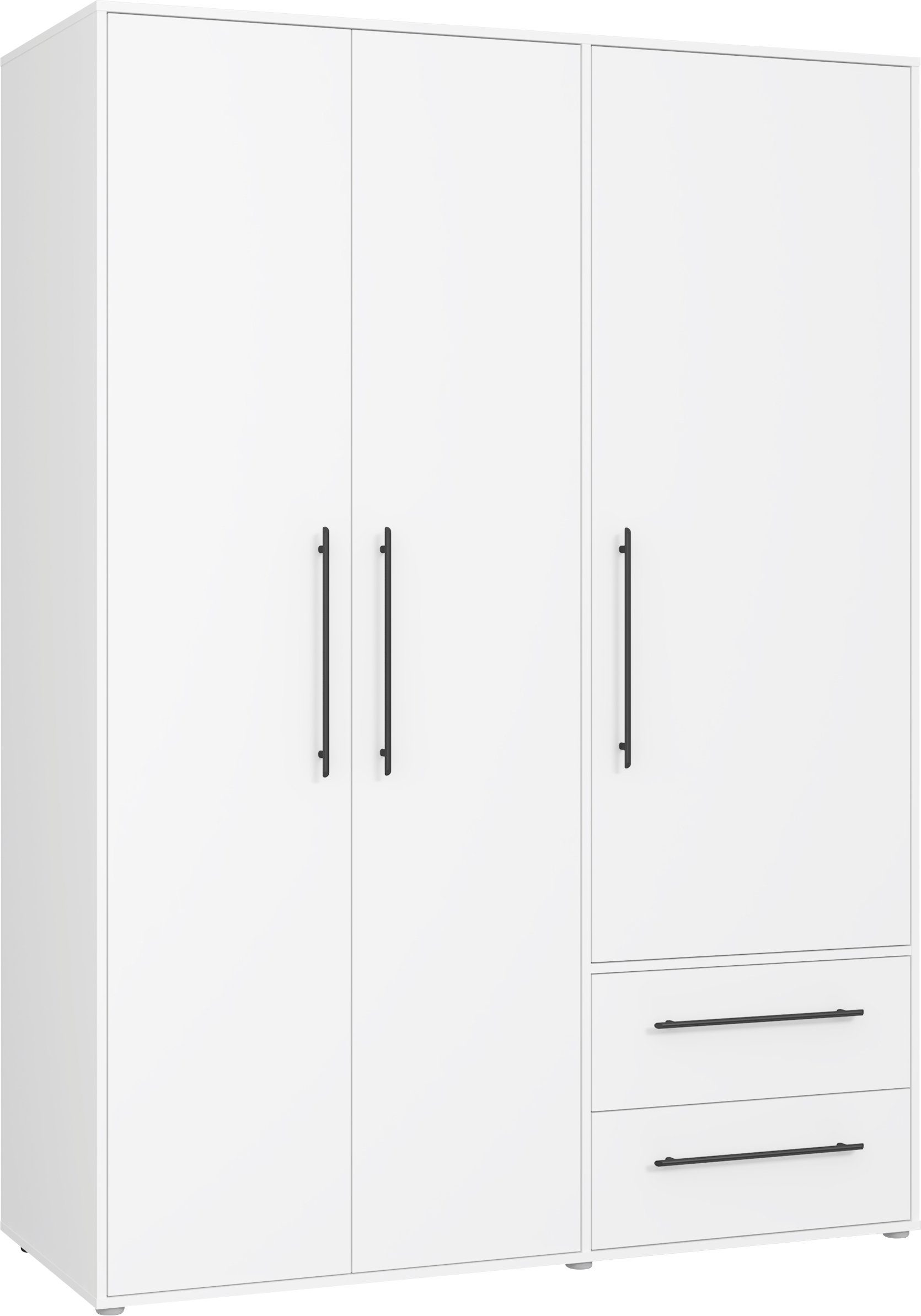 FORTE Drehtürenschrank Mokkaris, OTTOs Choice, TOPSELLER! 3 oder 4 Türen, zeitloses Design (BHT ca. 145x200x59cm oder BHT ca. 206x200x59cm) Schubladen + schwarze Stangengriffe, Made in Europe, viel Stauraum