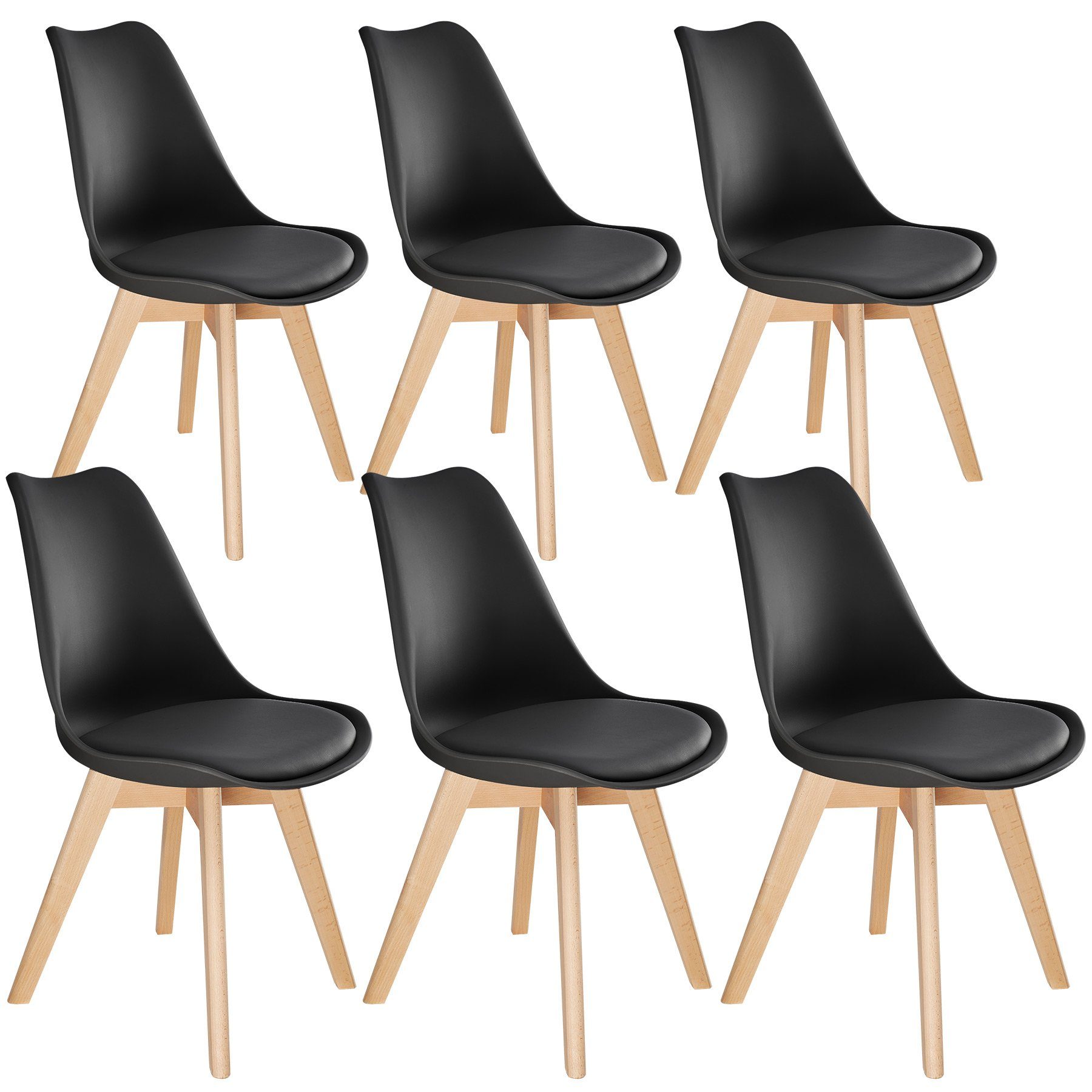 tectake Esszimmerstuhl Friederike (6er, 6 St), Gepolstert schwarz | Stühle