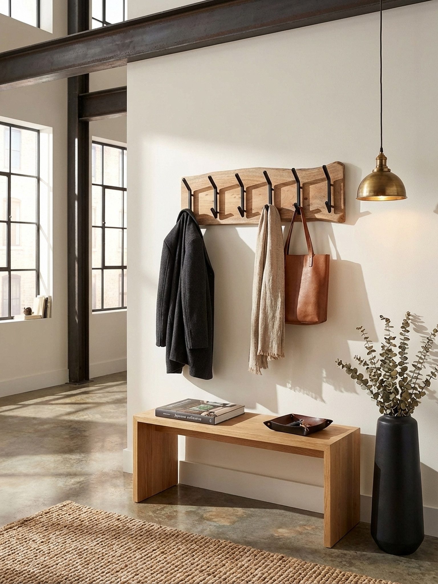 KADIMA DESIGN Wandgarderobe Design Wandgarderobe Akazie Massivholz / Metall 100 x 29 x 12,5 cm, Hakenleiste Flurgarderobe Wand, Garderobe Holz