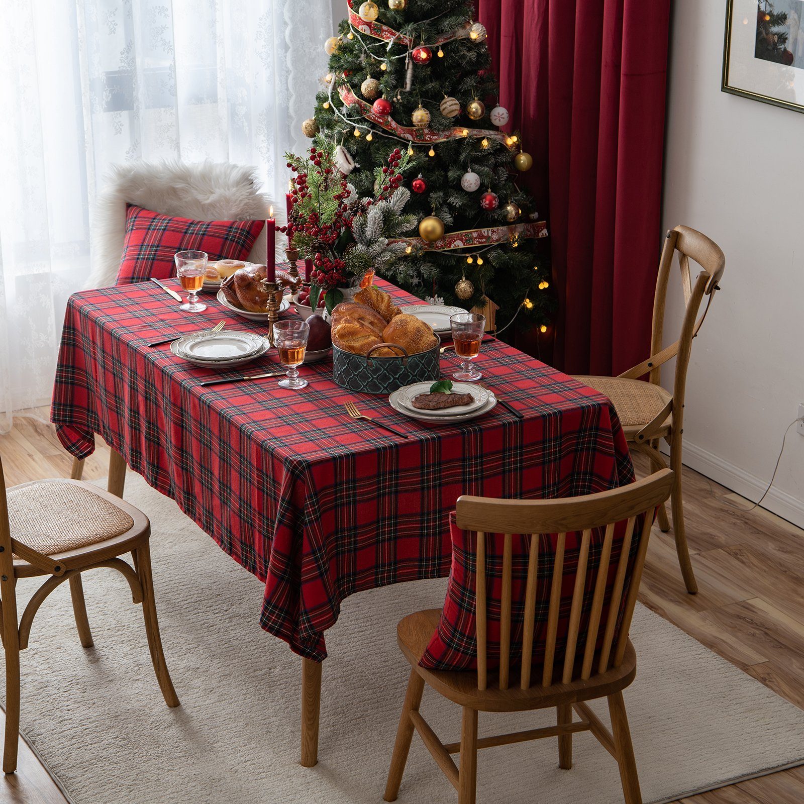 Rosnek Tischdecke Kariert, für Weihnachtsfeier Esszimmer Restaurant Dekorat günstig online kaufen