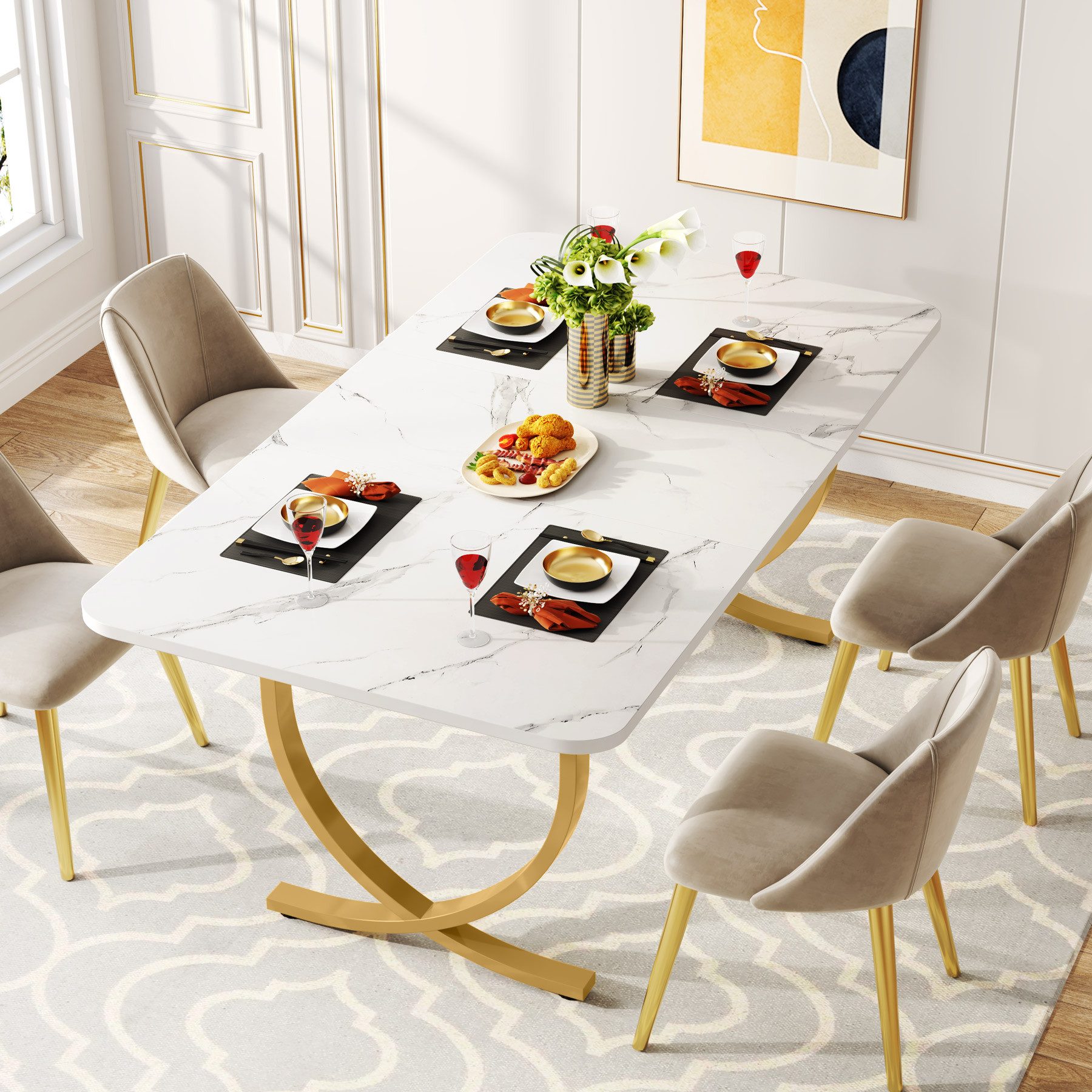 Tribesigns Esstisch 160 x 80 cm Esstisch mit Metallbeinen, Modern Esszimmer-Küchentisch – Bild 2 von 5