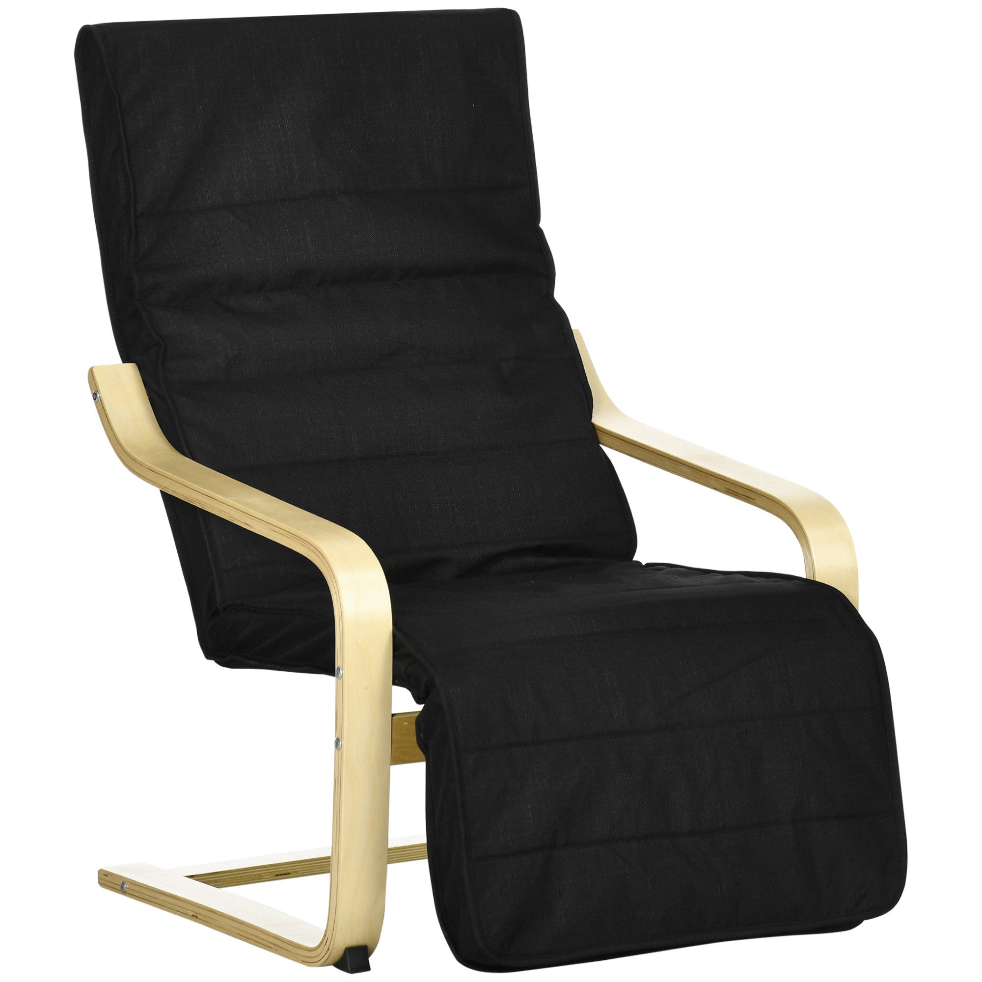 MODFU Esszimmerstuhl Relaxsessel Schwingstuhl (Relaxsessel Schwingstuhl mit 5-fach verstellbarem Fußteil, ergonomischer Sitzkomfort & stabiler Birkenholzrahmen)