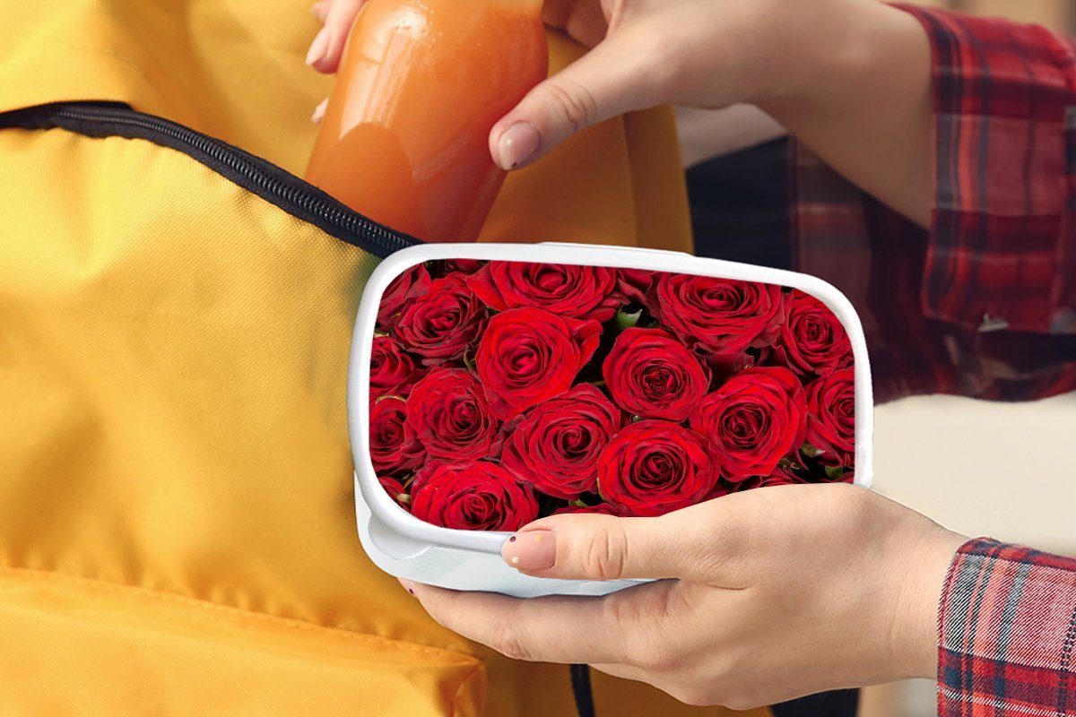 für - weiß Rosen Lunchbox Rot (2-tlg), Erwachsene, Jungs Blumenstrauß, Brotdose, Brotbox für - Mädchen Kinder und MuchoWow und Kunststoff,