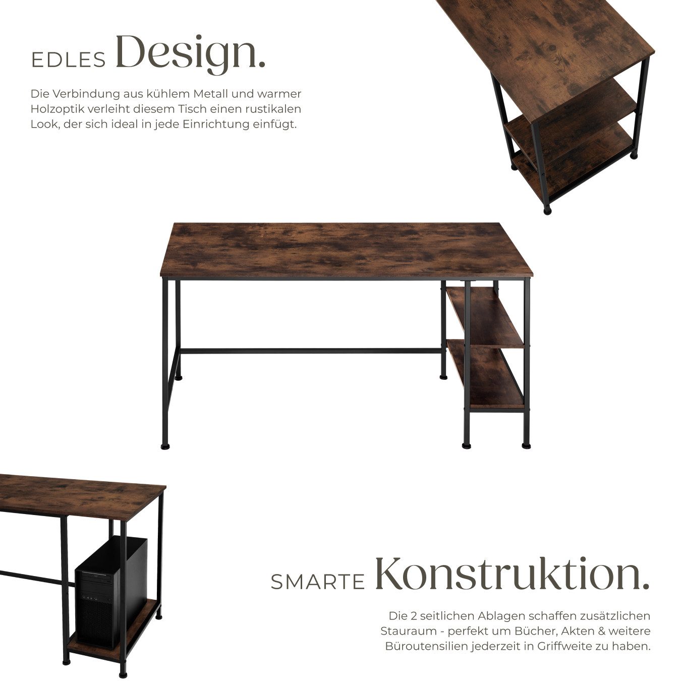 tectake Schreibtisch Computertisch Donegal 140x60x76,5cm (1-St., 1 tlg), Schnörkelloser Schreibtisch im beliebten Industrie-Design