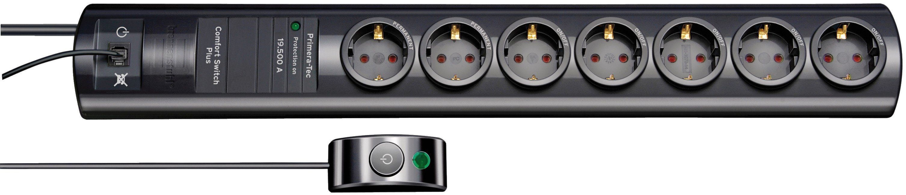 Brennenstuhl Primera-Tec Comfort Switch Plus Steckdosenleiste 7-fach (Kabellänge 2 m), mit Überspannungsschutz, Schalter und RJ-11-Verbindung