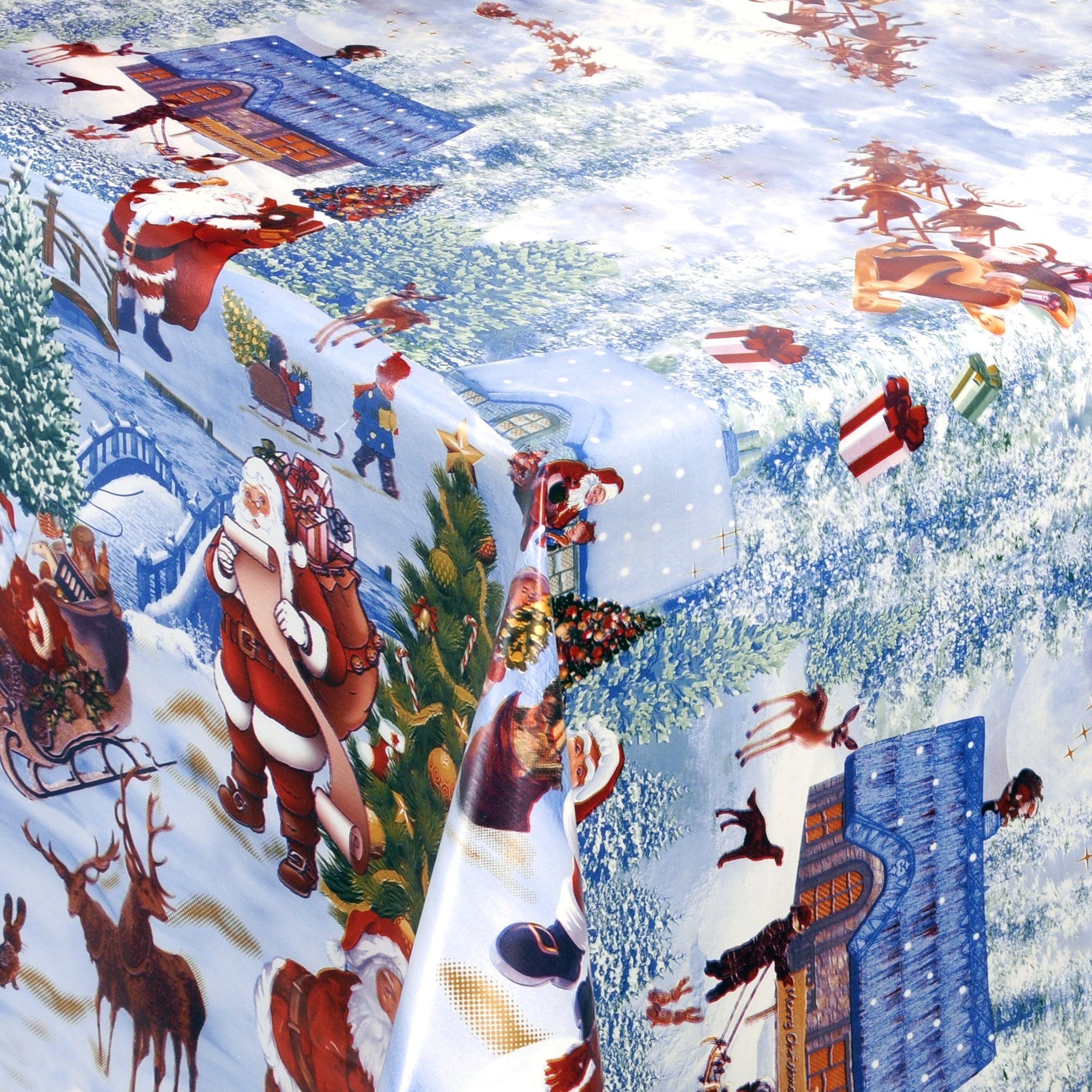 Tischdecke Wachstuch Tischdecke Weihnachten abwaschbar mit Weihnachtsdorf in Blau