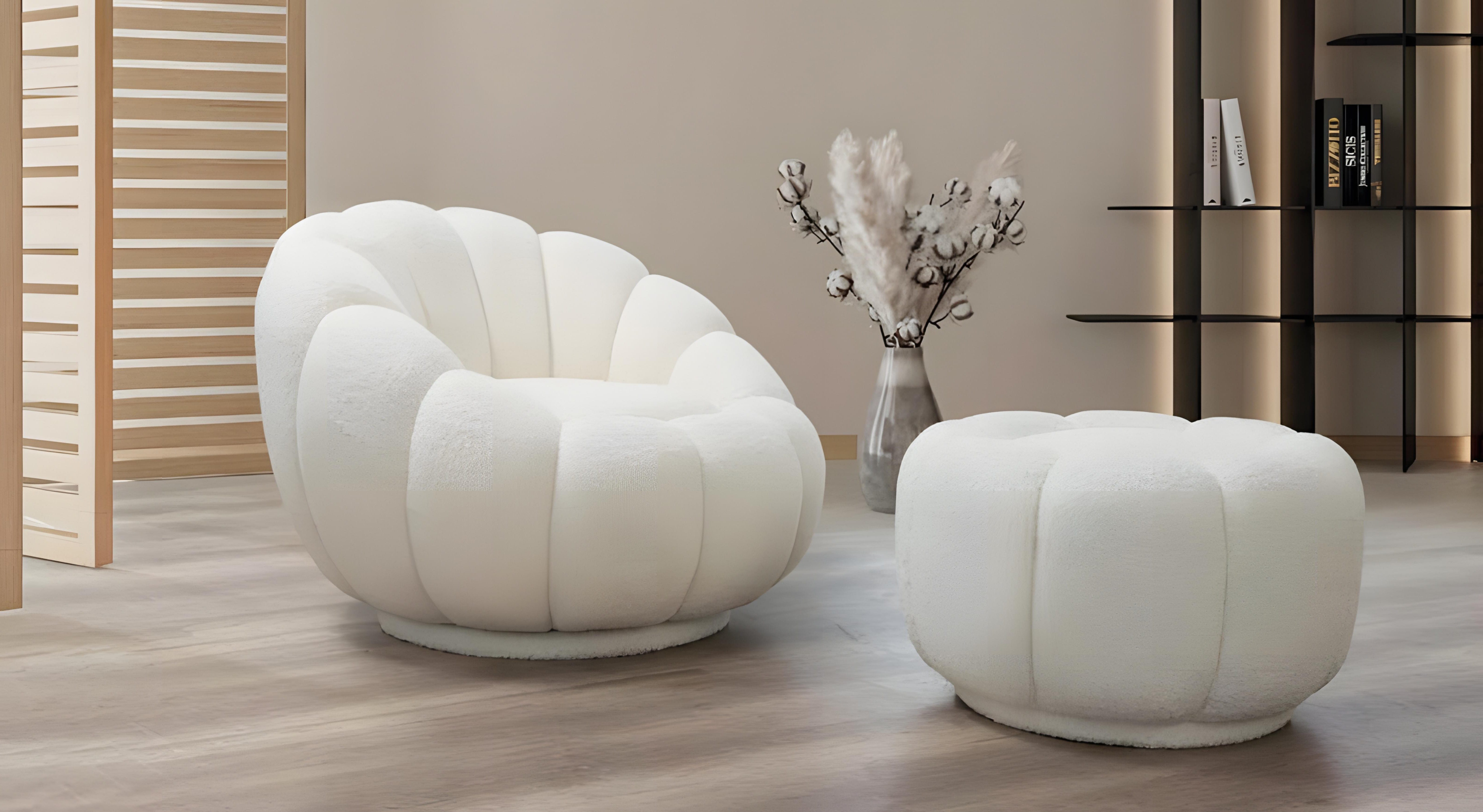 Xlmoebel Loungesessel Relaxsessel XLMOEBEL in Weiß mit Hocker und robustem Holzgestell (2-St., mit Hocker), Made in Europa