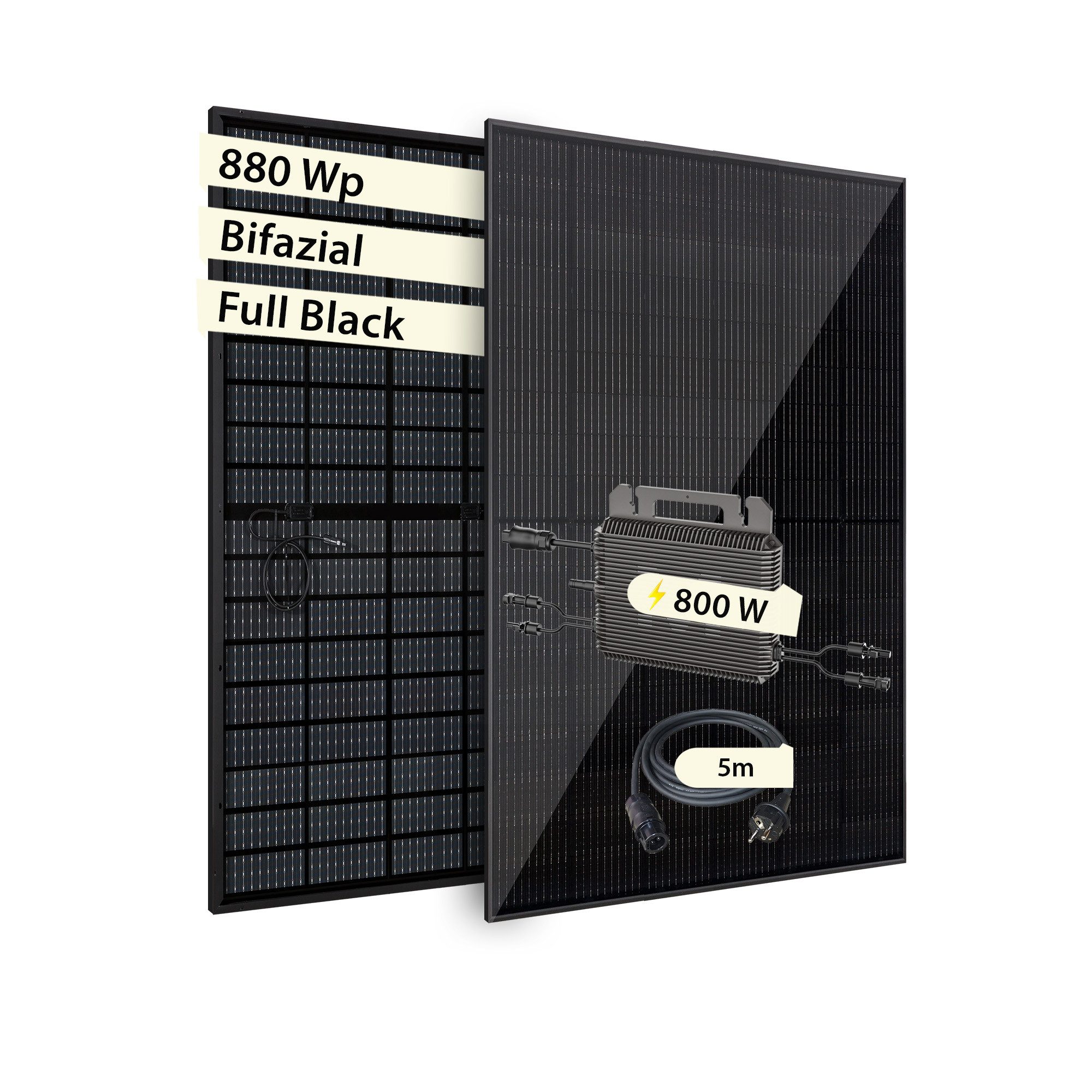 VALE Balkonkraftwerk leistungsstarkes Solaranlage Set Bifazial mit Wechselrichter, (im Set mit Marstek Wechselrichter, Full Black, 880-920 Wp), Plug&Play, BKW, Solarmodul, Photovoltaik Set, Wifi, App-Steuerung