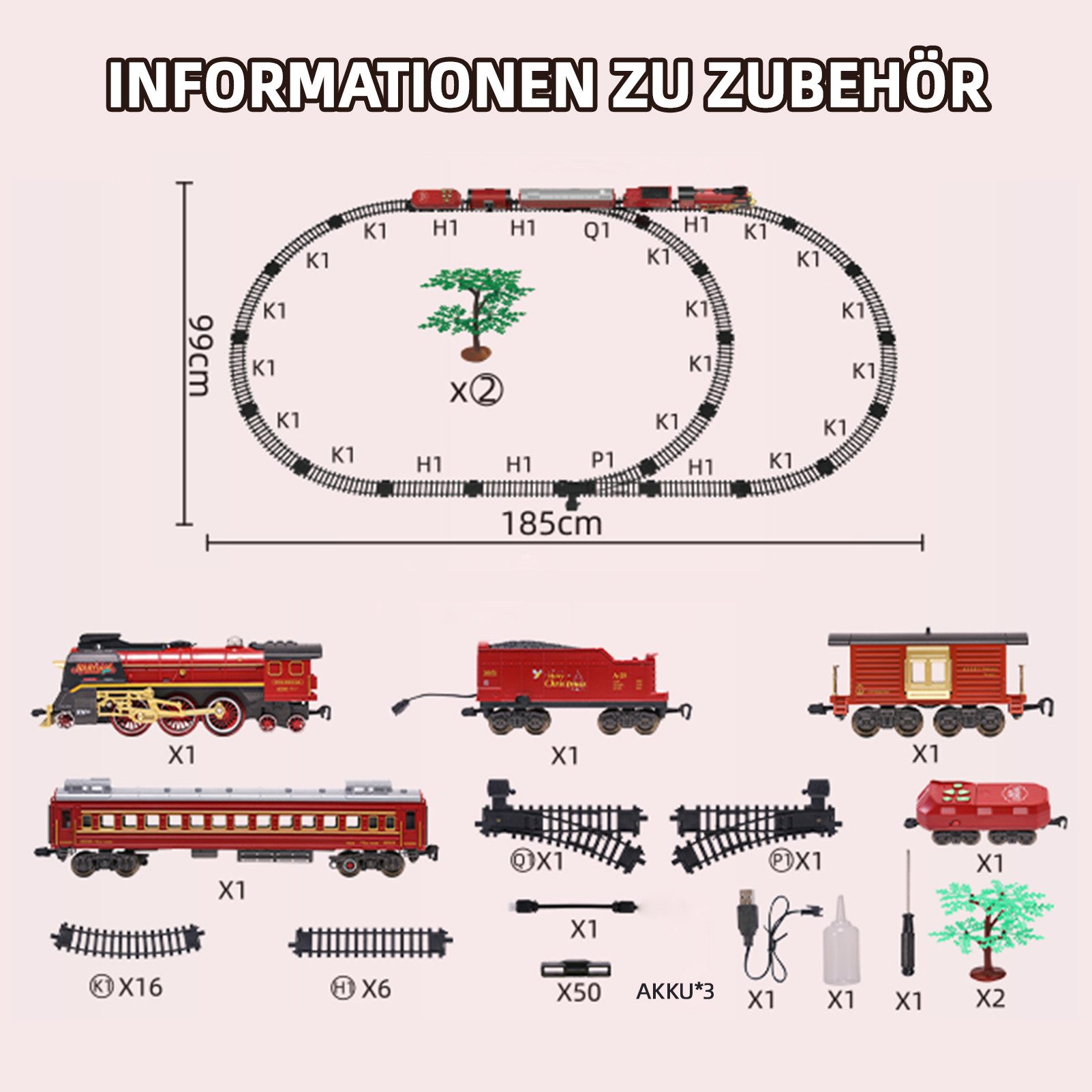 Esun Spielzeug-Zug Eisenbahn Zug Spielzeug, Klassische Elektro-Eisenbahn mit Schienenoval, (Set, Komplettset), Geschenk für Frauen Männer Kinder Erwachsene