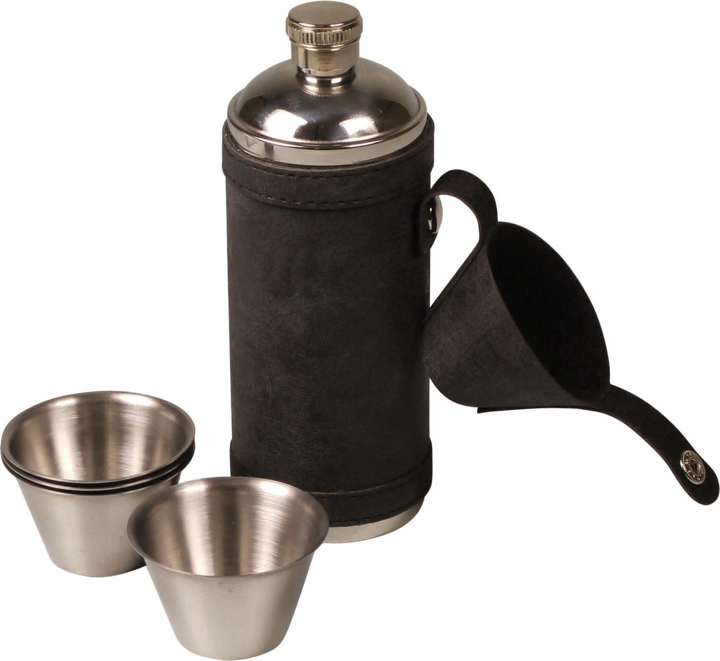 Hauser Flachmann Edelstahl-Flachmann in Thermoskannenlook, Anthrazit, inkl. 4 Becher, 2, Becher inklusive