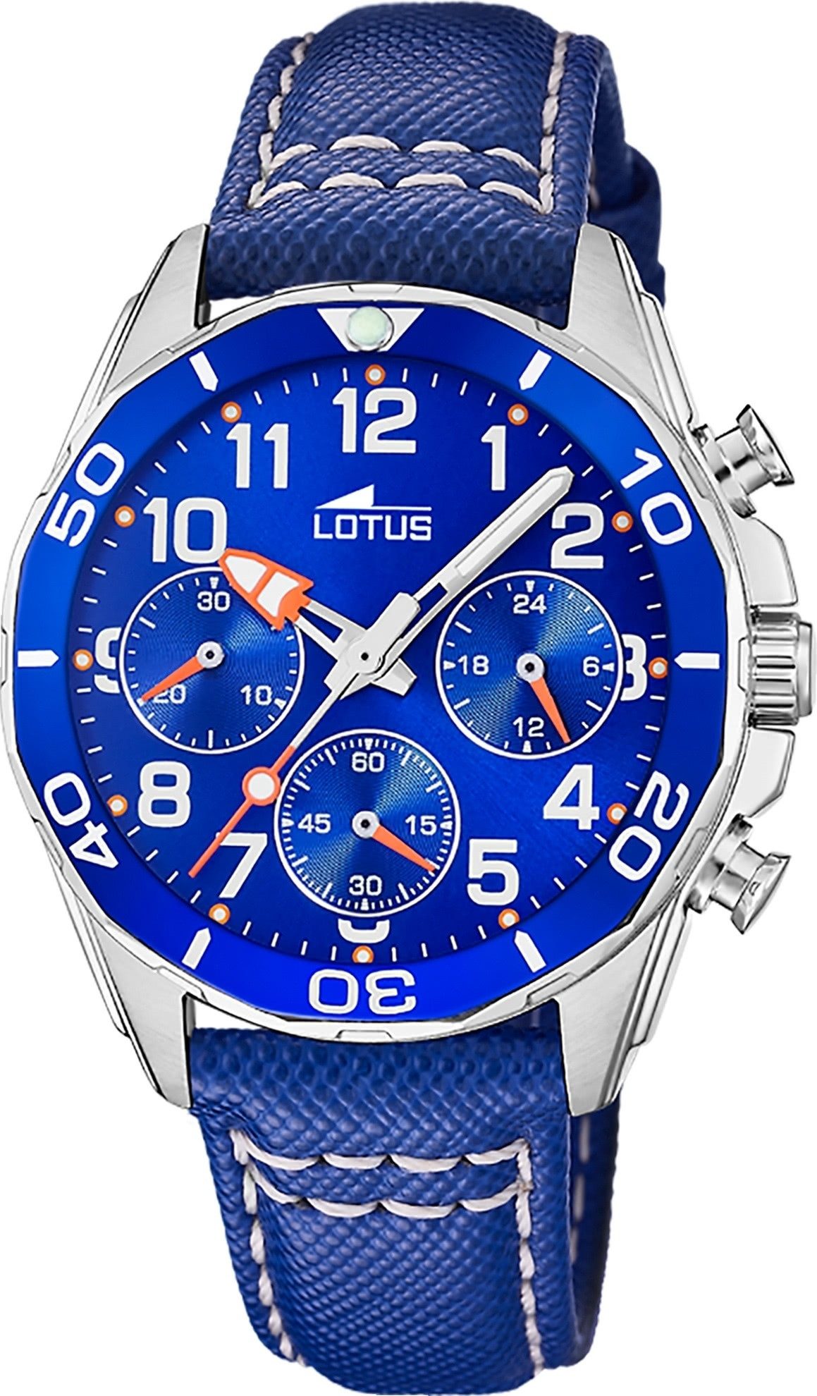 Lotus Chronograph Lotus Kinderuhr Leder blau Lotus Classic, (Chronograph), Kinder Armbanduhr rund, mittel (ca. 36mm), Edelstahl
