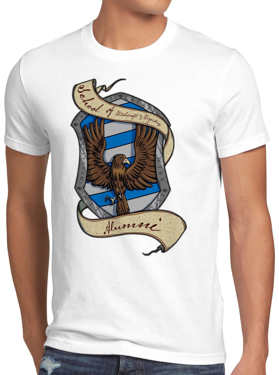 T-Shirt style3 Hut schule potter Adler Print-Shirt Haus Herren zauberei luft weiß