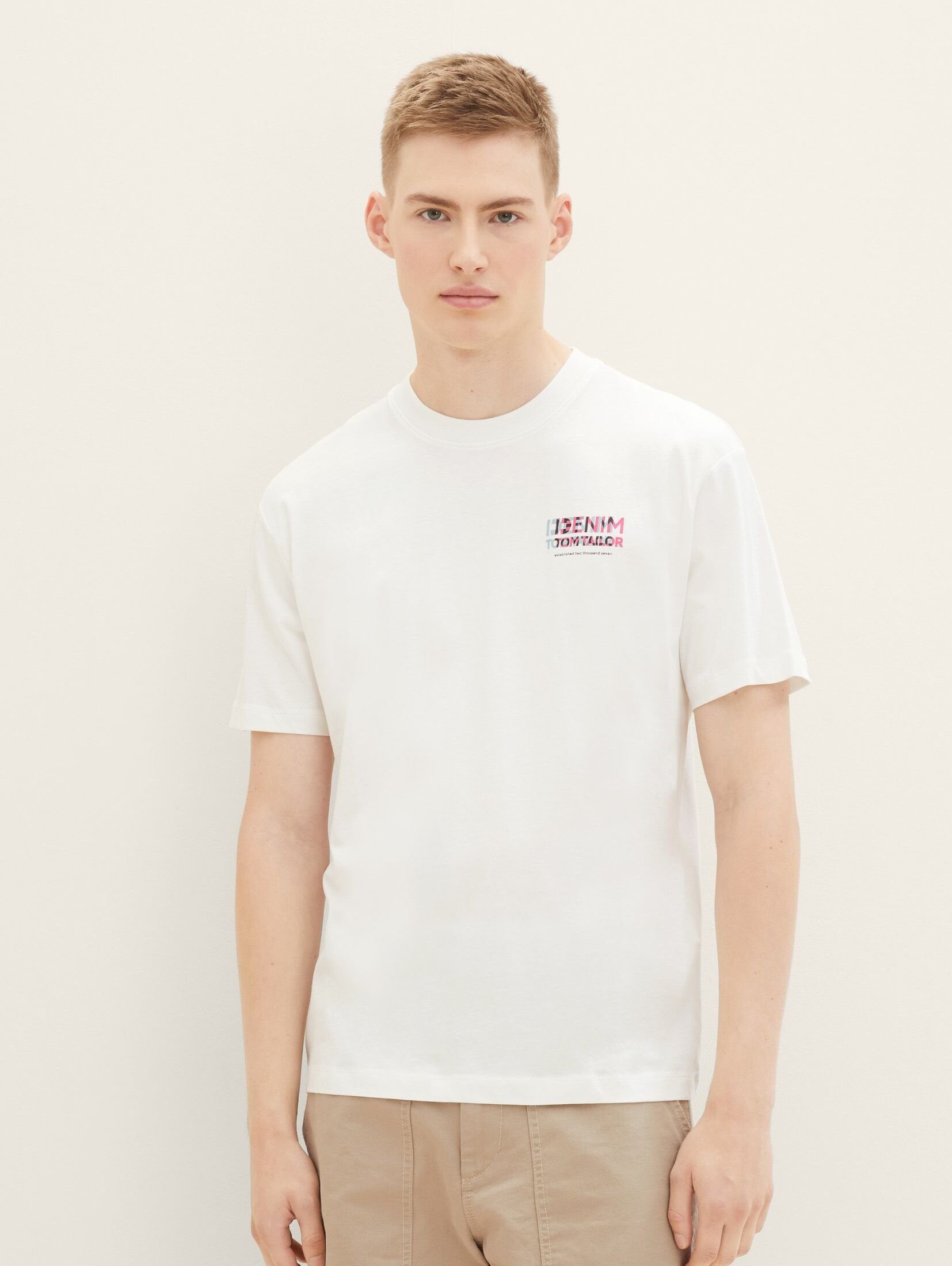 „3 Jahre Garantie“ TOM TAILOR Denim mit Wool T-Shirt Bio-Baumwolle T-Shirt White