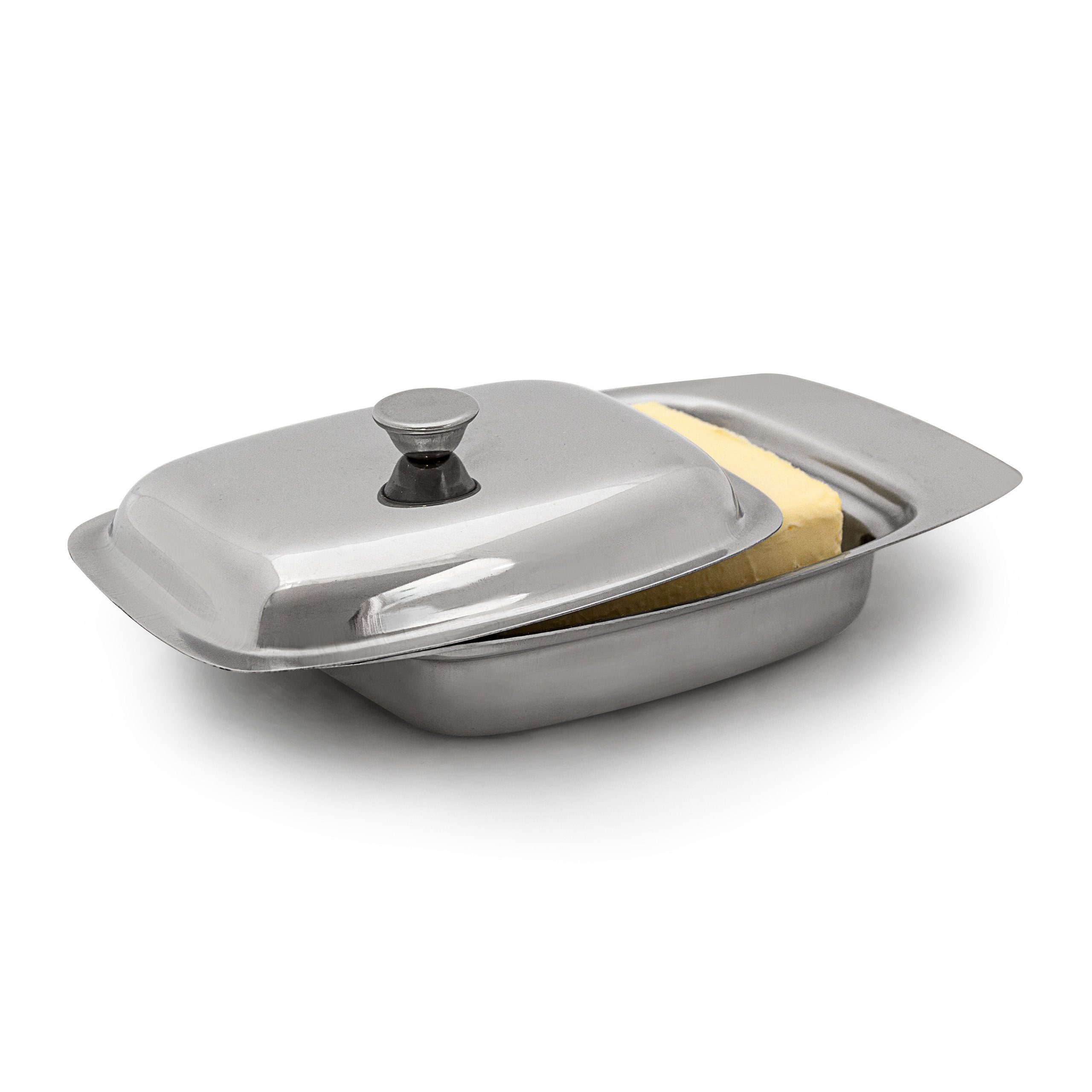 relaxdays Butterdose Edelstahl mit Griff, Edelstahl