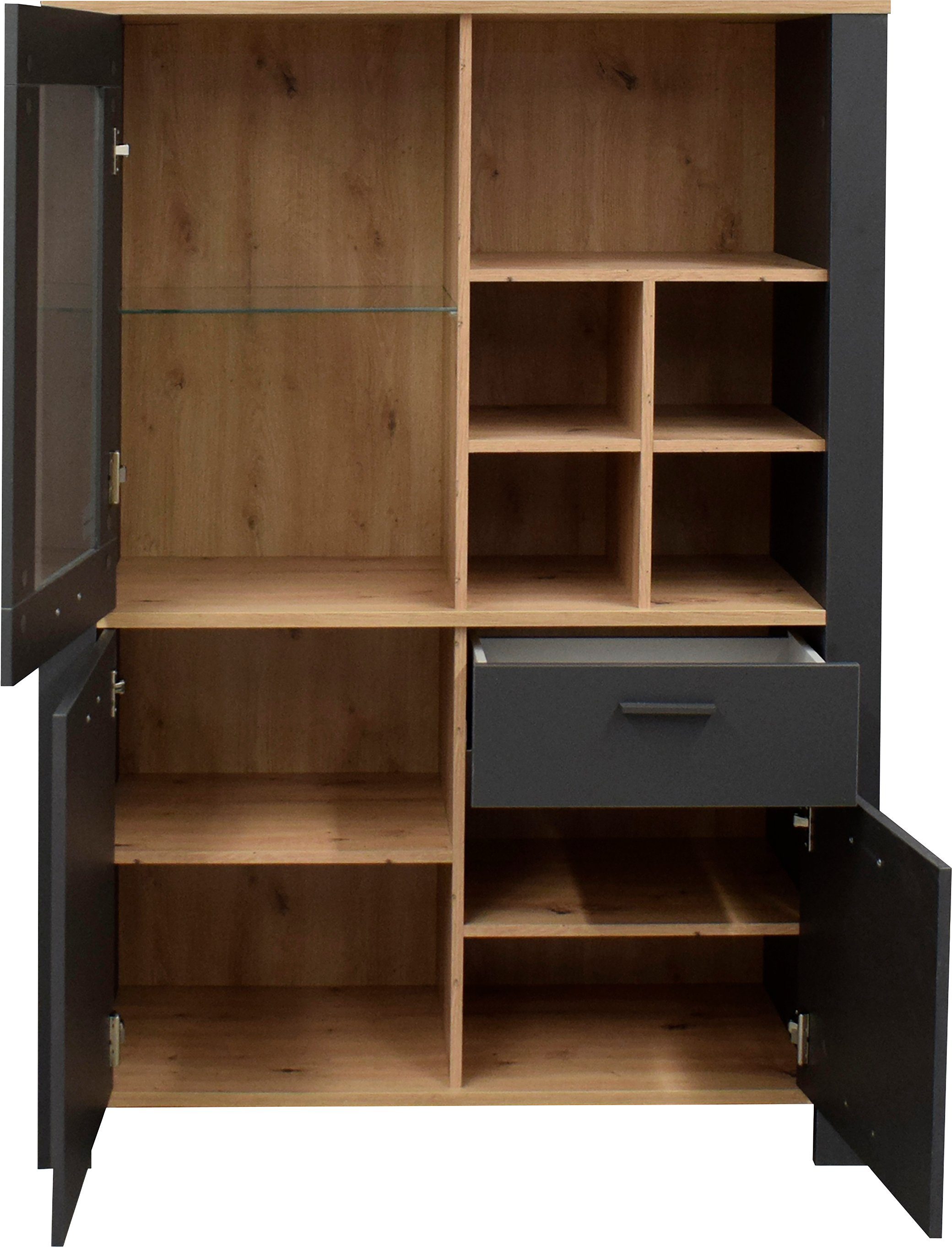 Mäusbacher Hochschrank Nele Breite anthrazit matt | lack/asteiche anthrazit 111 cm lack matt