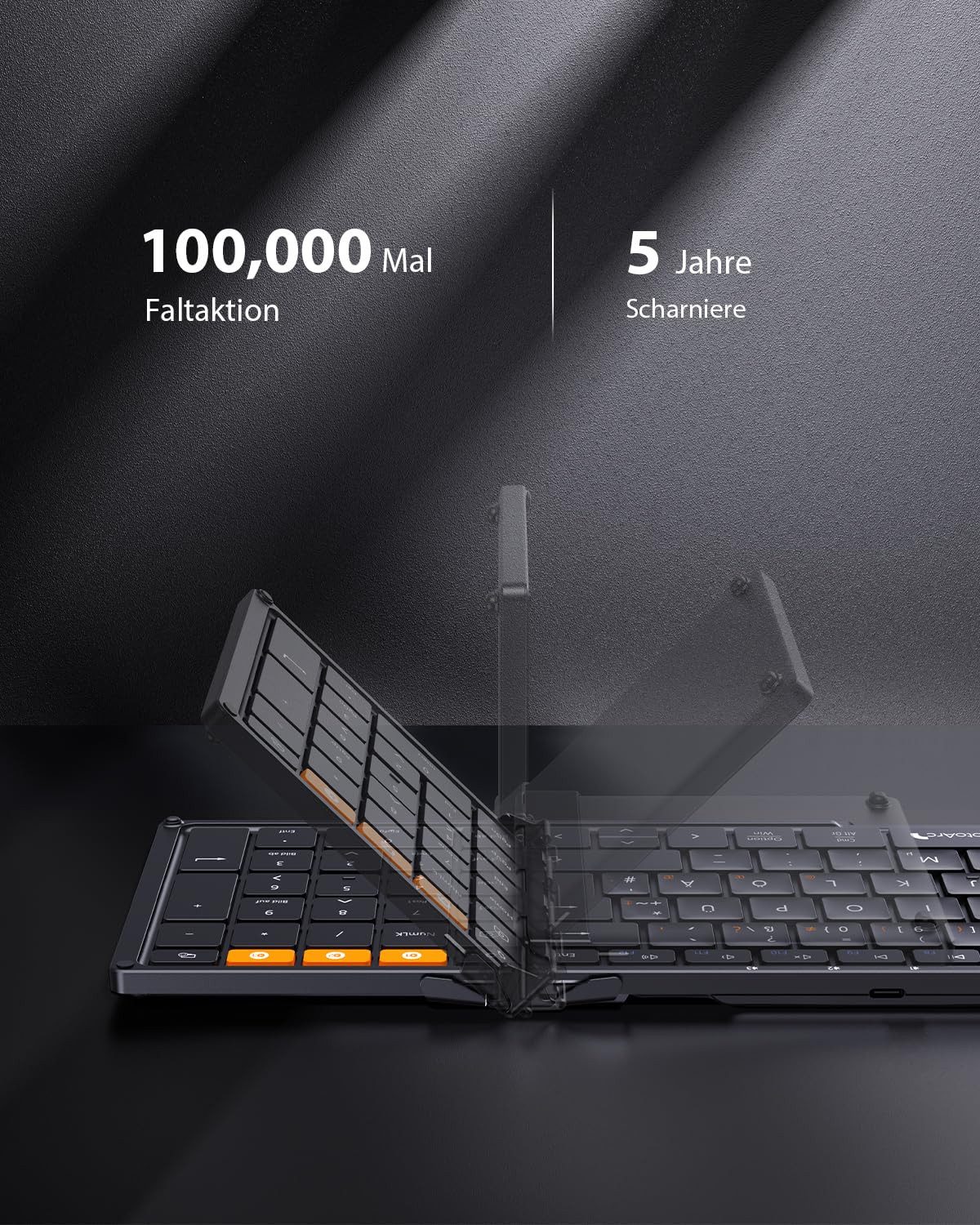 ProtoArc XK01 Faltbare Bluetooth Tastatur, QWERTZ, Ziffernblock Tastatur (Bluetooth Tastatur 3 Geräte) – Bild 2 von 5