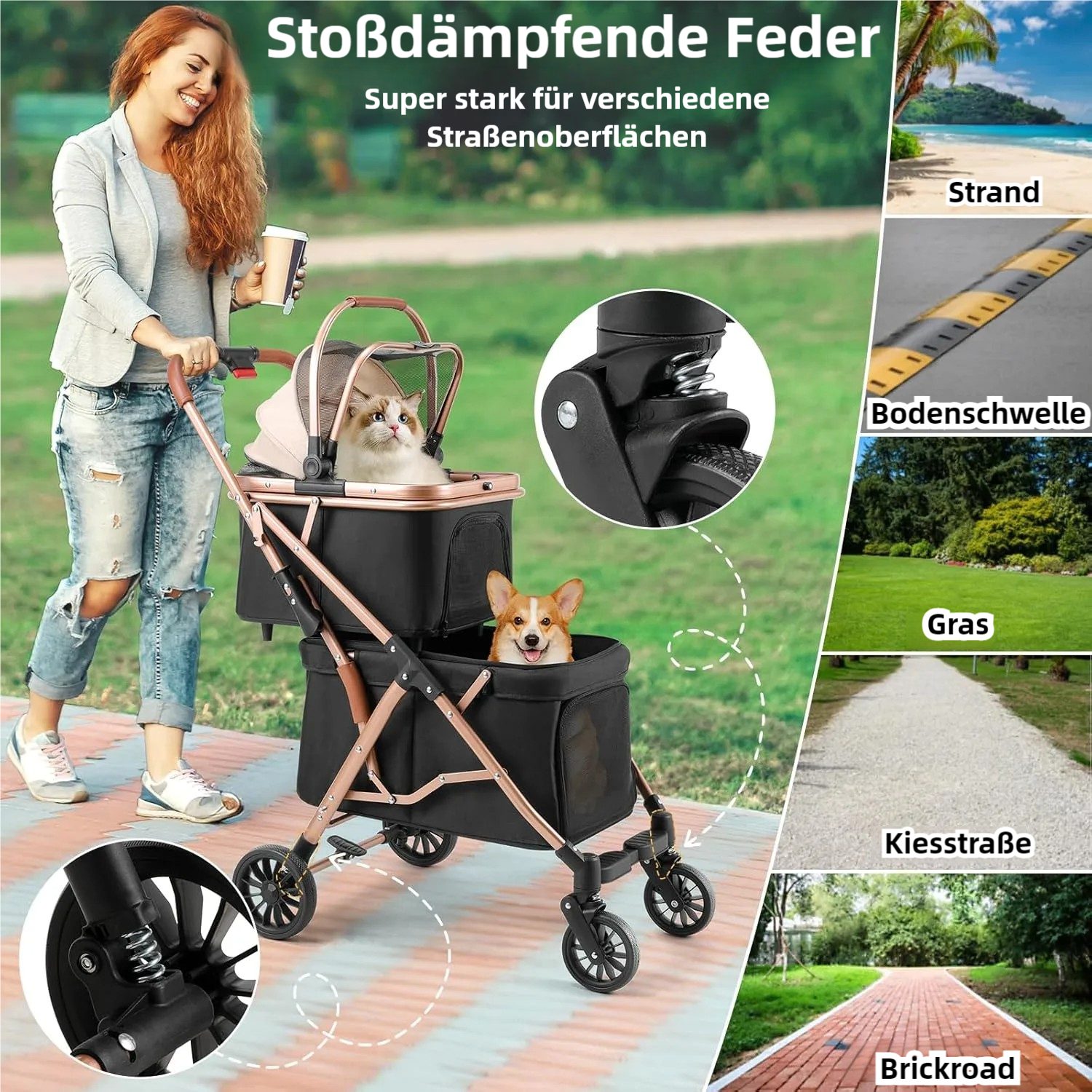 TLGREEN Hundebuggy,Klappbarer Doppelkorb-Hundewagen & Transportwagen, (Ein- günstig online kaufen