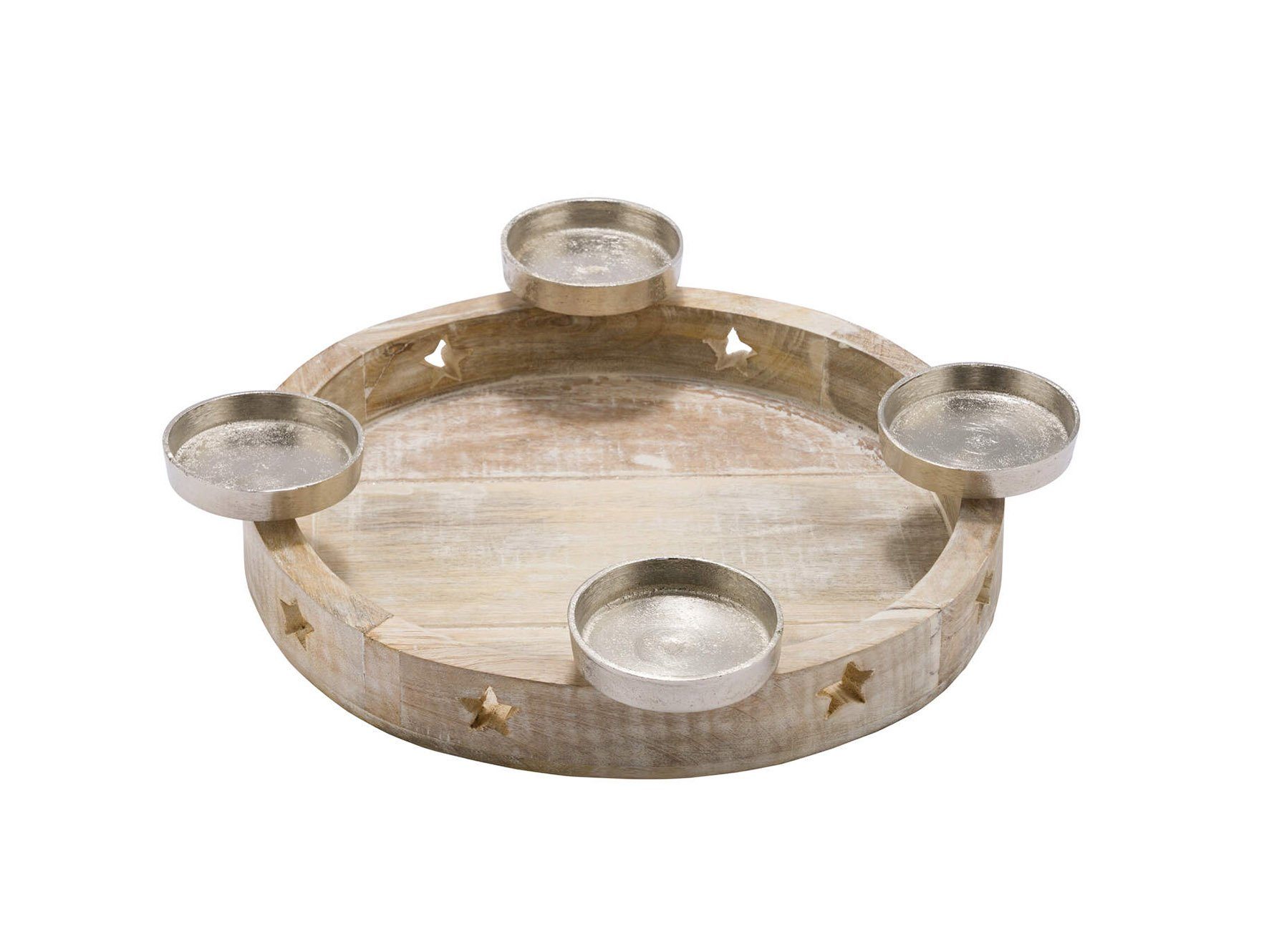 Spetebo Adventsleuchter Holz Adventskranz white washed - 35 cm (Stück, 1 St., Advents Kerzenhalter aus Holz), Advents Kerzenständer aus Holz ca. 35 x 7 cm