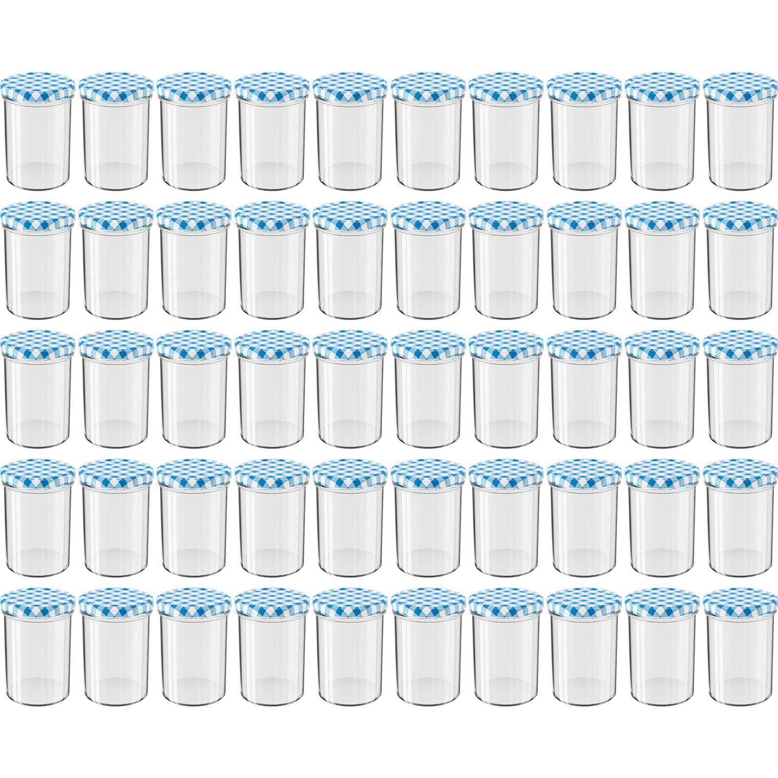 Wellgro Vorratsglas Einmachgläser Schraubdeckel blau kariert - 435 ml, (50-tlg)