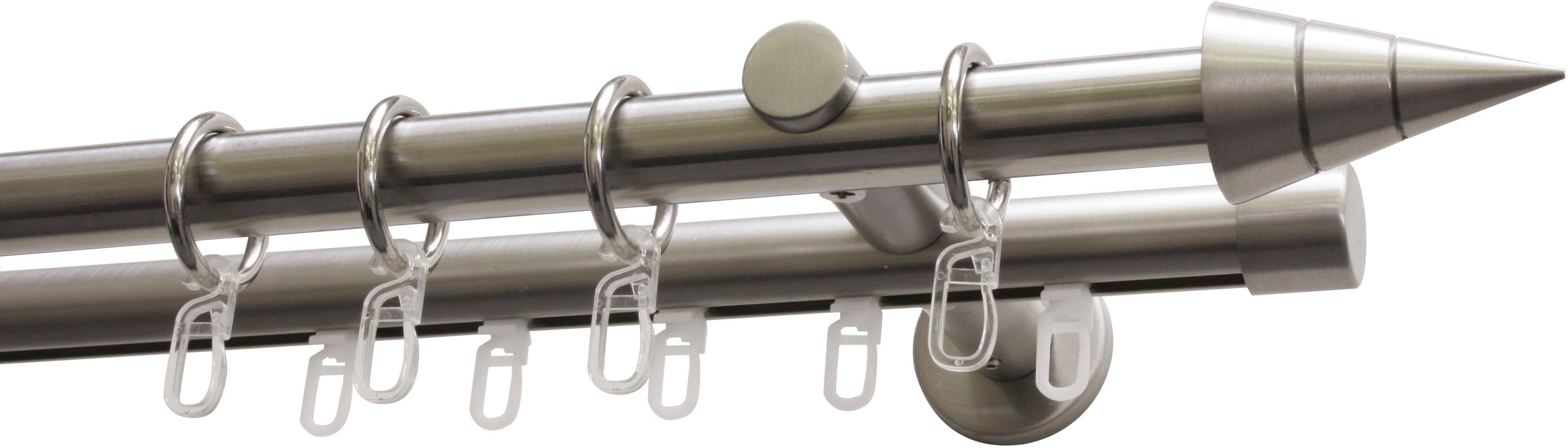 GARDINIA Gardinenstange Set Kegel Metall, Ø 20 mm, 2-läufig, Fixmaß, mit Bohren, verschraubt, Aluminium, 2-Lauf