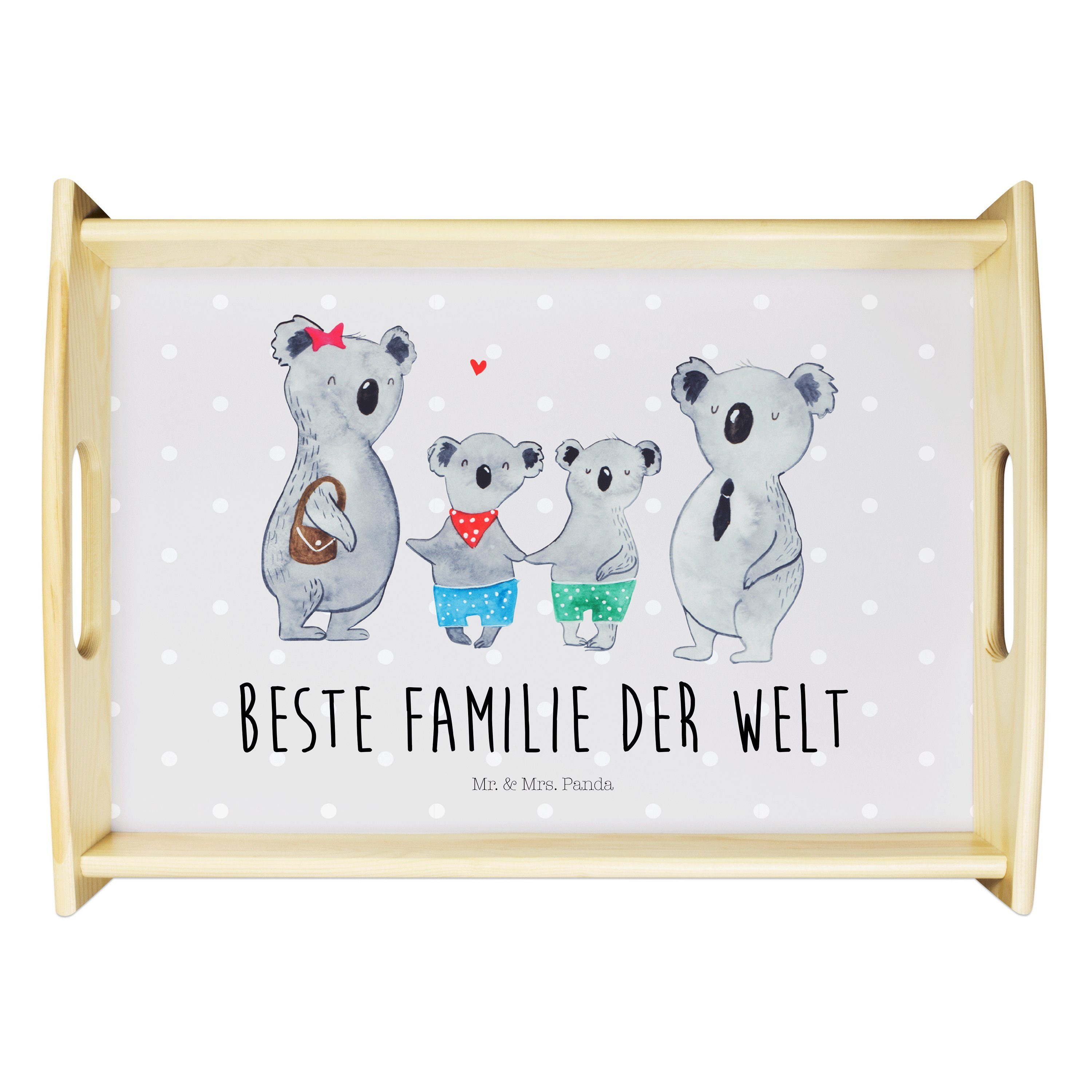 Mr. & Mrs. Panda Tablett Koala Familie zwei - Grau Pastell - Geschenk, Vatertag, Tablett, Koal, Echtholz lasiert, (1-tlg)