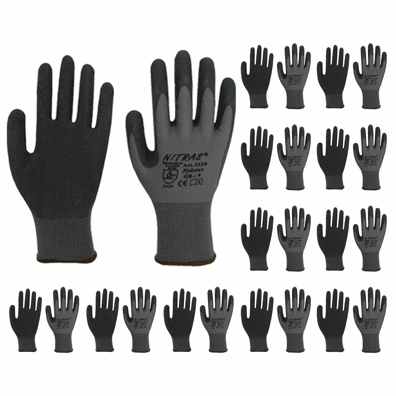 Nitras Latexhandschuhe 3520 Nylotex Nylon-Latexhandschuhe, Arbeitshandschuhe - 12 Paar (Spar-Set)
