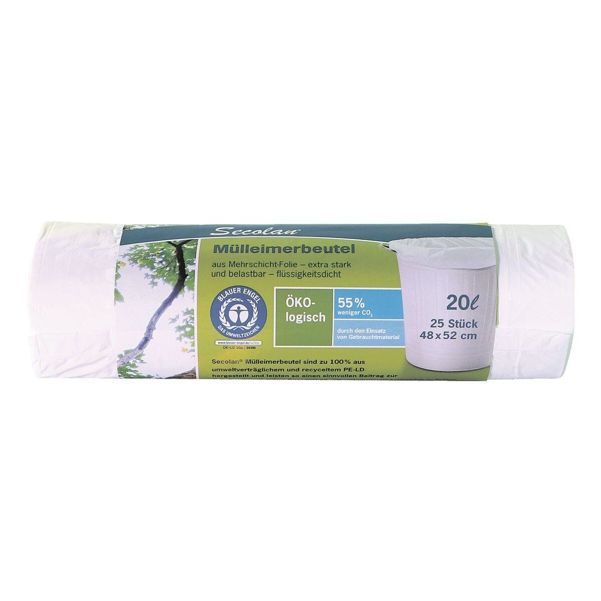 SECOLAN Мусорные урны, 25 Stück/Rolle, 20 Liter, weiß, 25 µm, extra stark