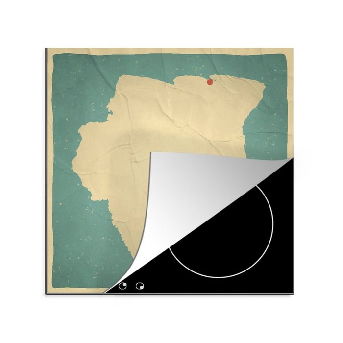 MuchoWow Herdblende-/Abdeckplatte Eine illustrierte Version der surinamischen Karte mit Vintage-Effekt Vinyl (1 tlg) Ceranfeldabdeckung Arbeitsplatte für küche JN11763