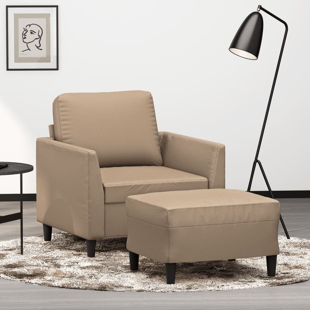 Cappuccino-Braun Sessel vidaXL 60 Kunstleder Sofa mit cm Hocker