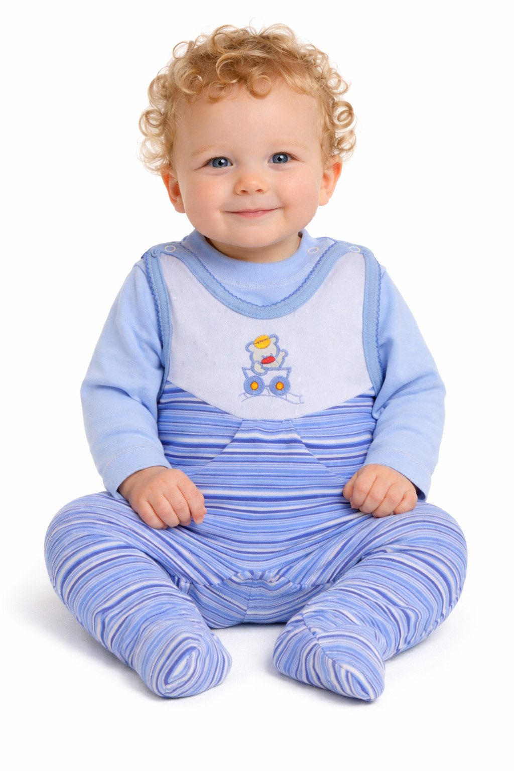 Strampler Baby Anzug Stramplerhose und Langamshirt gestreift in Blau