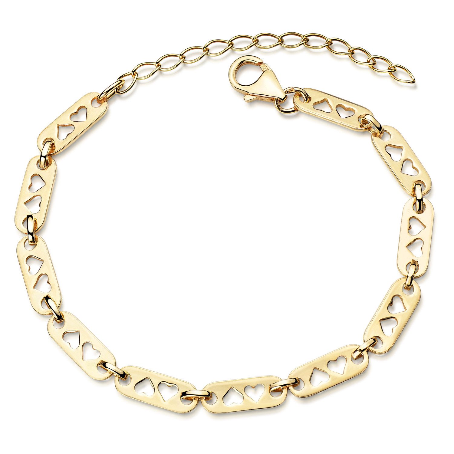 Materia Armband Damen Gold Herzen Plättchen SA-139, Sterlingsilber, vergoldet