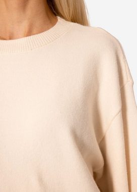 SASSYCLASSY Strickpullover Oversize Pullover Damen aus weichem Feinstrick Lässiger Strickpullover lang mit Rundhals und Seitenschlitzen