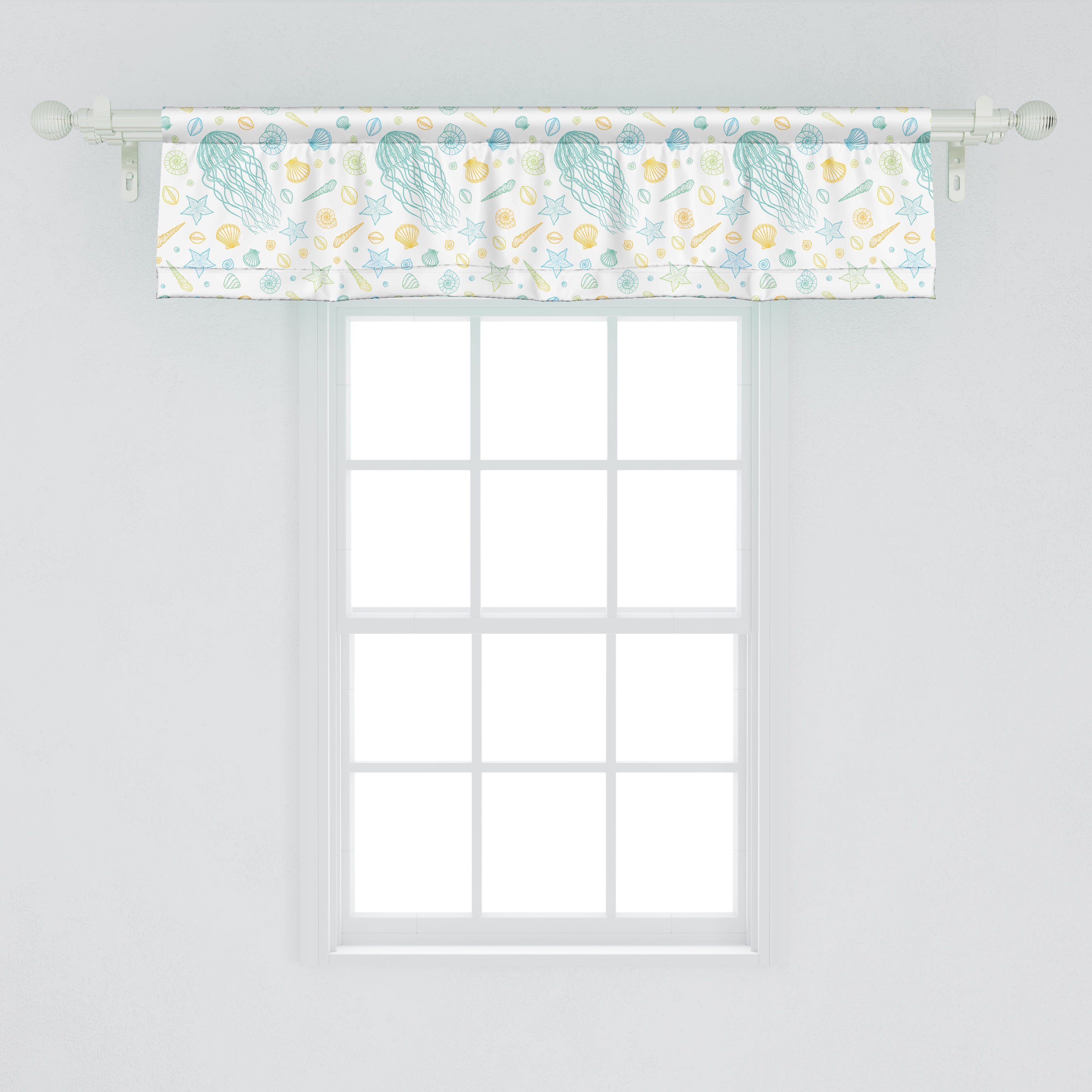 Scheibengardine Vorhang Volant Schlafzimmer Microfaser, Abakuhaus, mit Marine Küche Qualle Sommer Dekor Wiederholung für Stangentasche