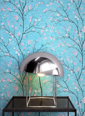 Newroom Vliestapete, Blau Tapete Floral Blumen - Blumentapete Blätter Rosa Tropisch Asiatisch Kirschblüte Bäume für Wohnzimmer Schlafzimmer Küche