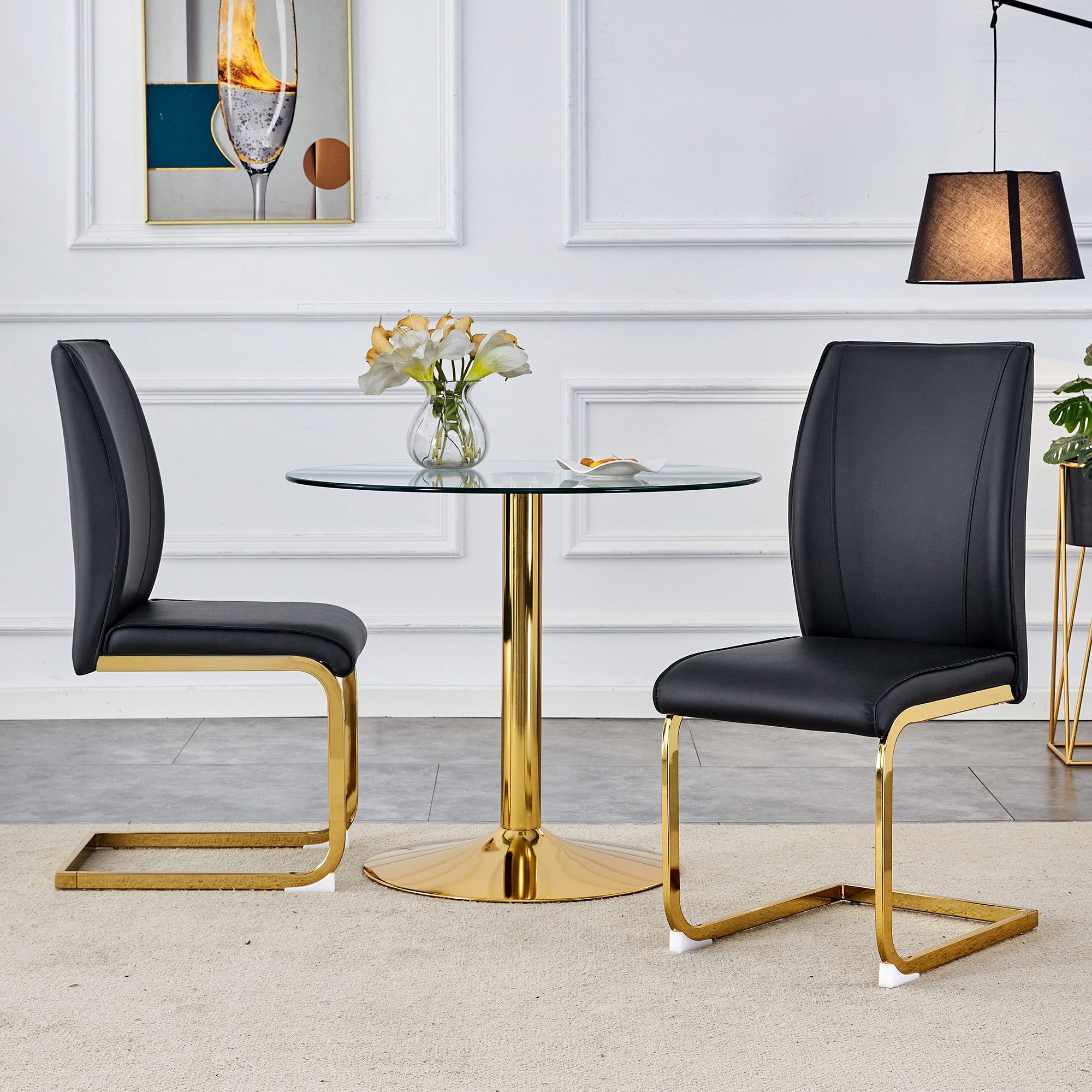 JUFU Esszimmerstuhl mit Freischwinger-Gestell, ergonomischer Wohnzimmerstuhl aus PU (2 St), Moderner Designstuhl für Zuhause & Arbeitsbereich