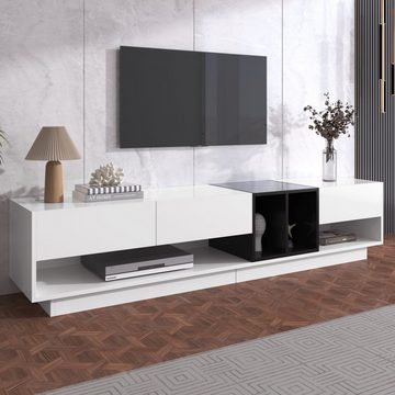 WISHDOR Lowboard TV-Schrank (TV-Schrank), Kombination in Hochglanz-Weiß und Schwarz, Breite 190cm