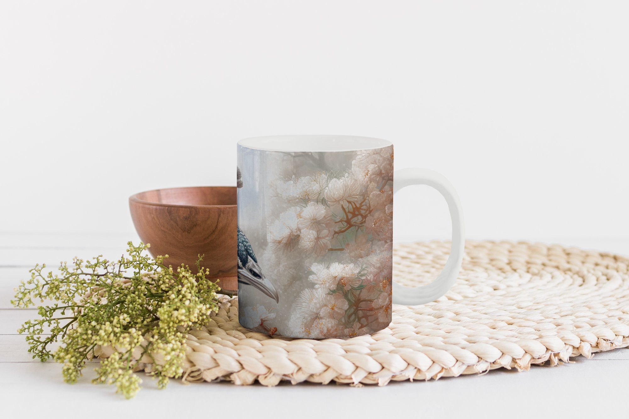 - Geschenk Teetasse, MuchoWow Vögel Blumen Botanisch, - Baum Becher, Kaffeetassen, Keramik, - - Tasse Teetasse, Pfau