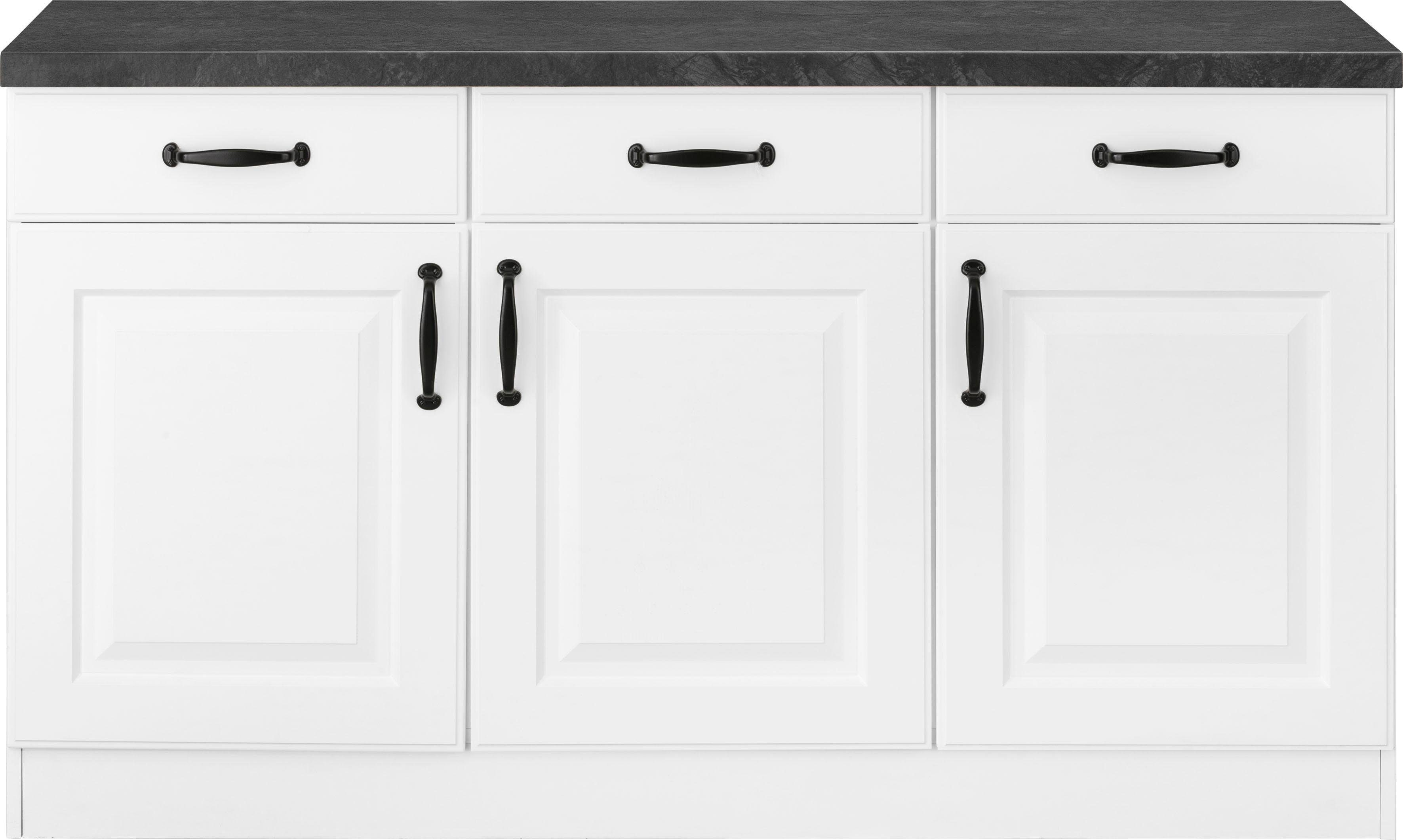 Unterschrank Küchen wiho breit mit 150 cm schwarz Kassettenfront weiß | weiß/granit Erla