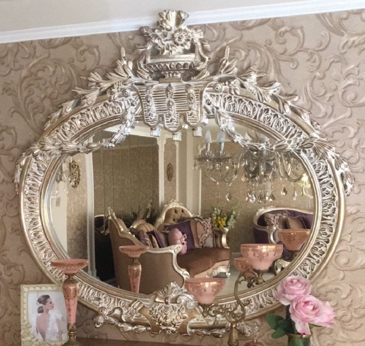 Casa Padrino Möbel Barockstil im Prunkvoller Spiegel Wandspiegel Luxus Antik Spiegel Garderoben handgefertigter Antik Gold Wohnzimmer - - Stil - - Spiegel Barock Barock Barockspiegel