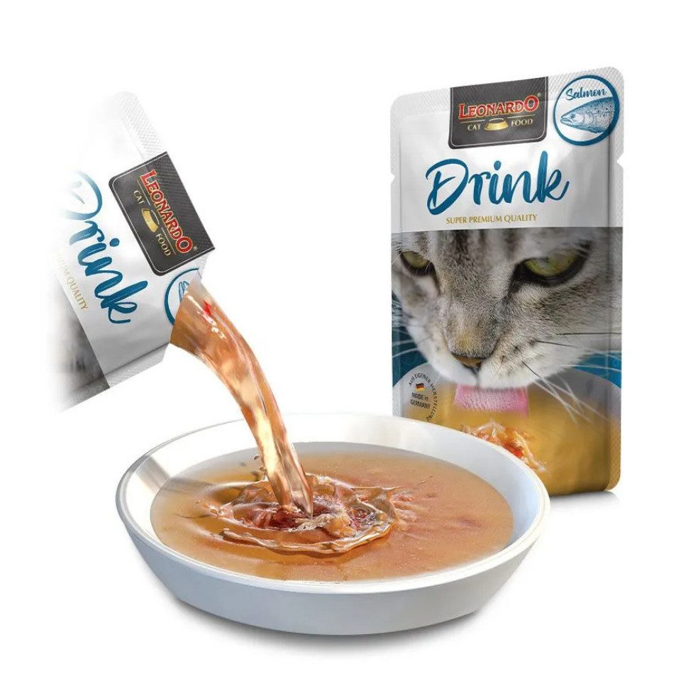 Leonardo Catfood Drink Salmon - mit Brühe und Fleisch von Lachs & Huhn 20x40g, Ergänzungsfutter für: Katzen