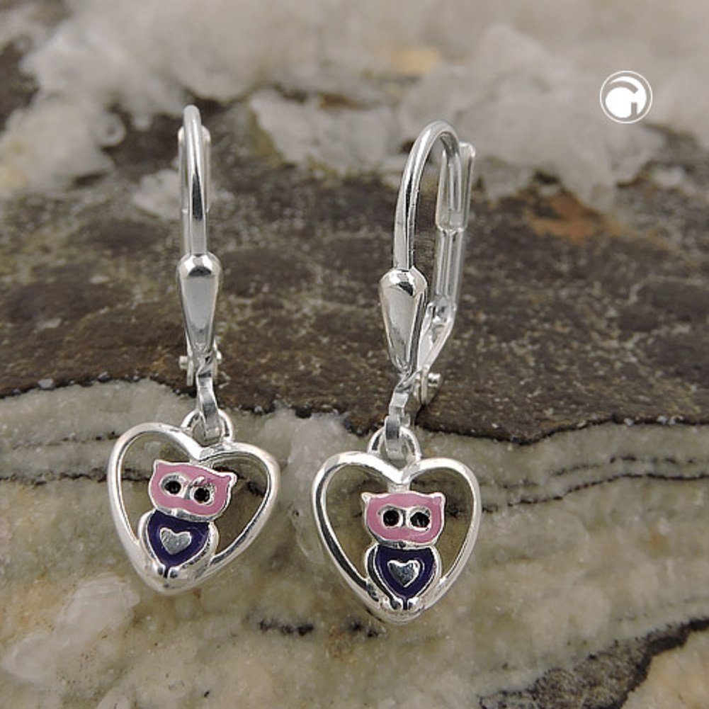 unbespielt Paar Silber Brisur lila im x Eule Ohrhänger Kinder 925 mm, 20 Herz für Silberschmuck lackiert kleine 8 rosa