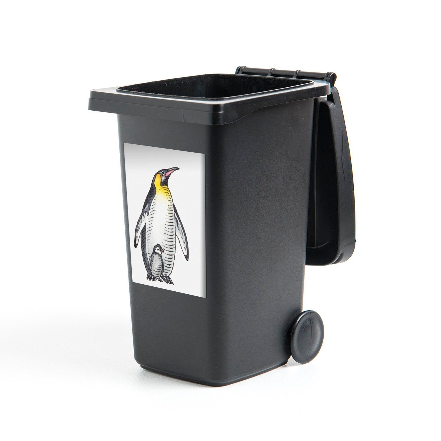 Mülltonne, (1 St), - MuchoWow Pinguin Sticker, Container, Mülleimer-aufkleber, Abfalbehälter Wandsticker Tiere Aquarell -