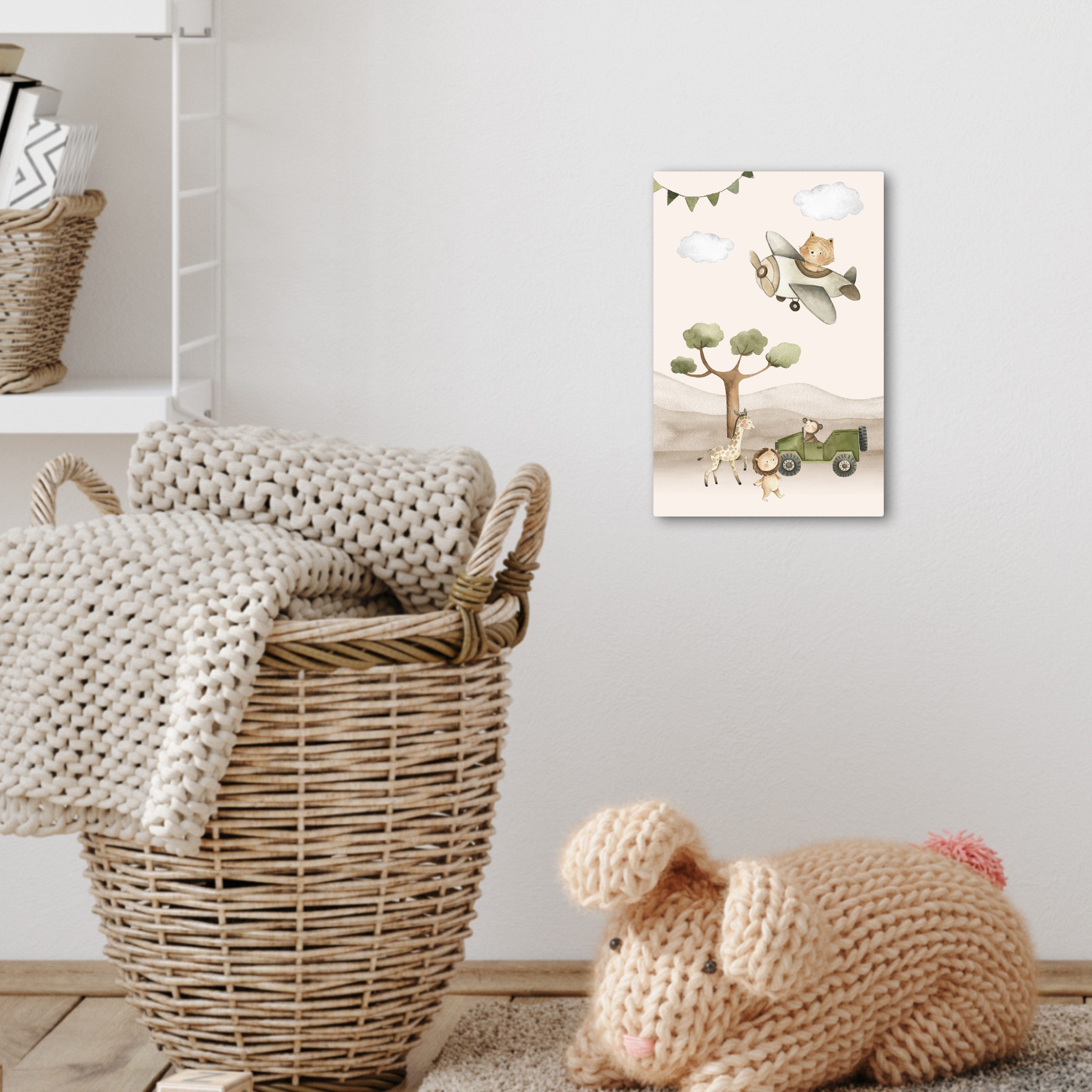 OneMillionCanvasses® Leinwandbild Wilde Tiere - Safari - Aquarell - Flugzeug, Fotodruck (1 St), Kinderzimmer Deko, Mädchen und Jungen Bilder 20x30 cm – Bild 5 von 5