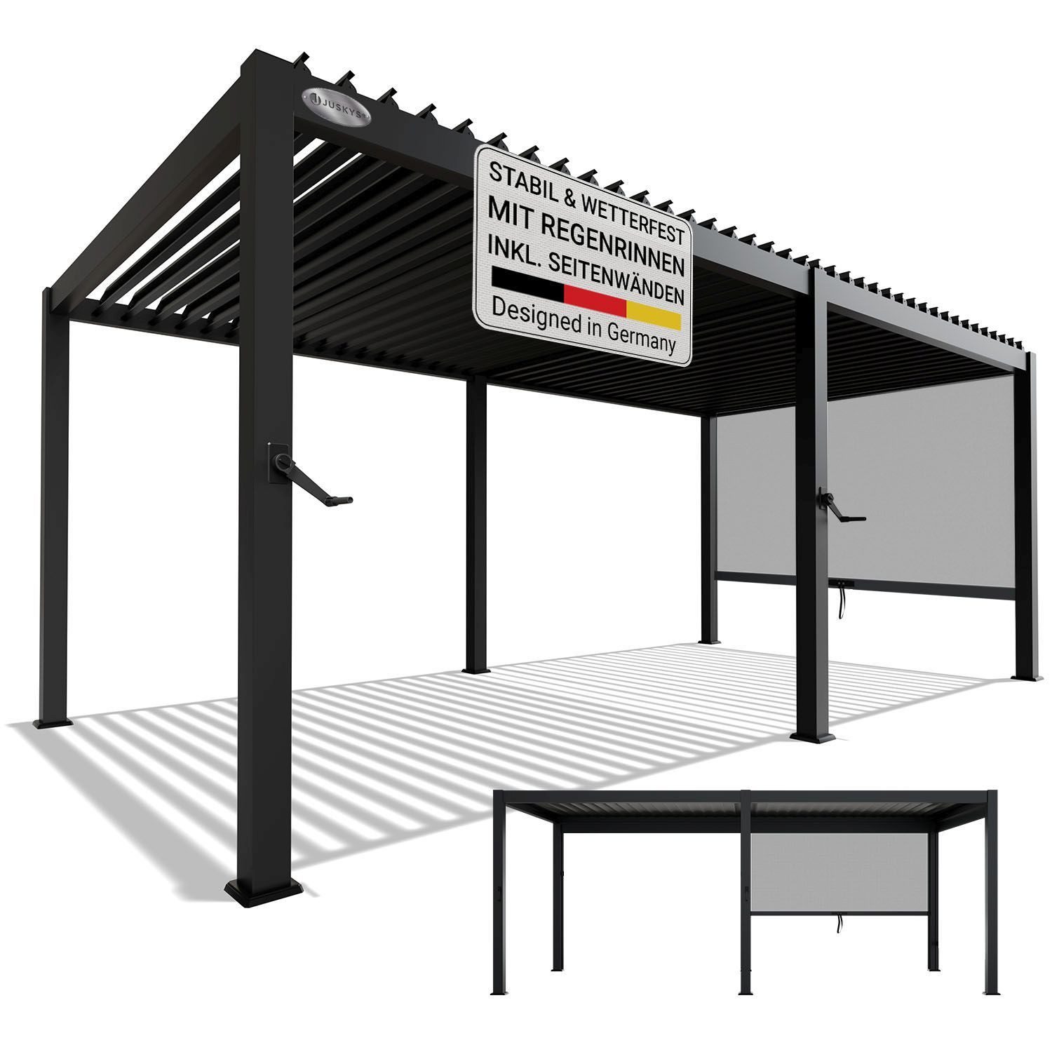 Juskys Terrassendach Tahiti, BxT: 300x590 cm, Lamellendach, Pergola für Garten, inkl. Seitenwand 3m